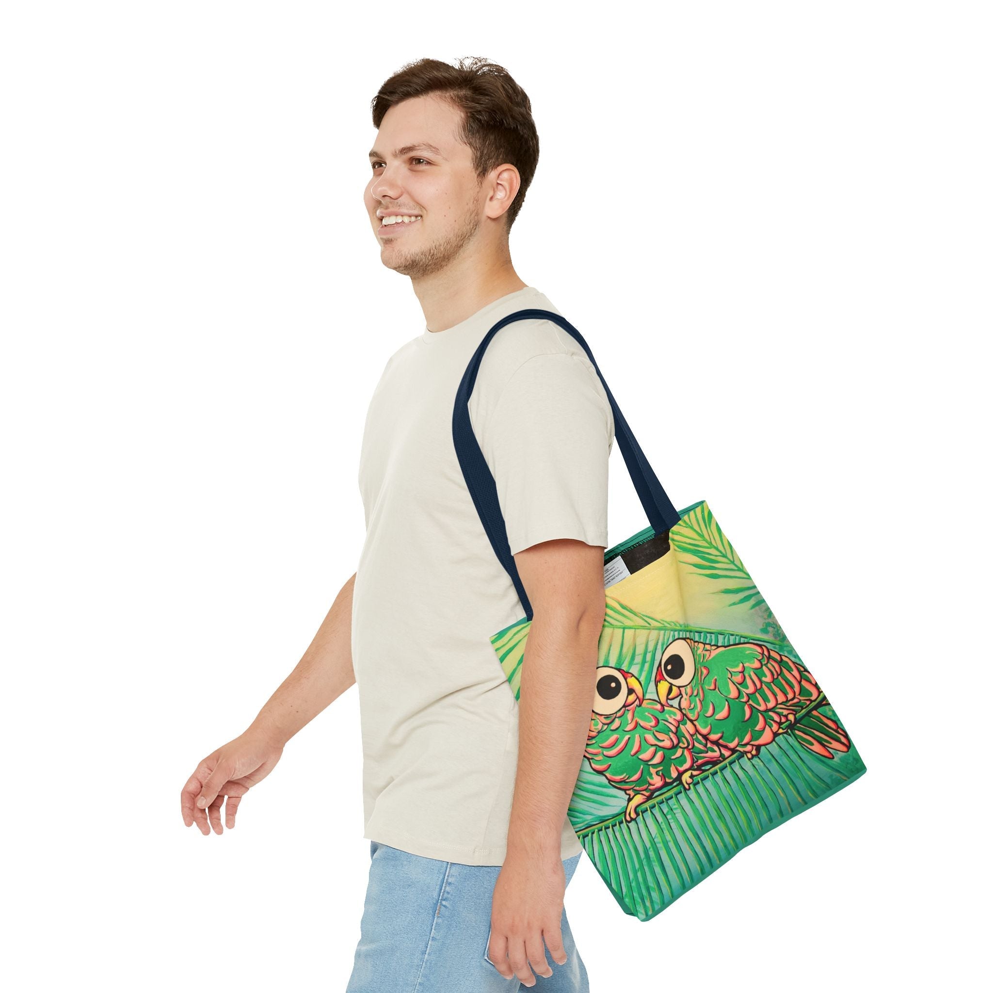 Premium Chatty Cyclops Parrots Tote Bag, Original Artist Design, Reusable Shopping Tote,  Eco-Friendly