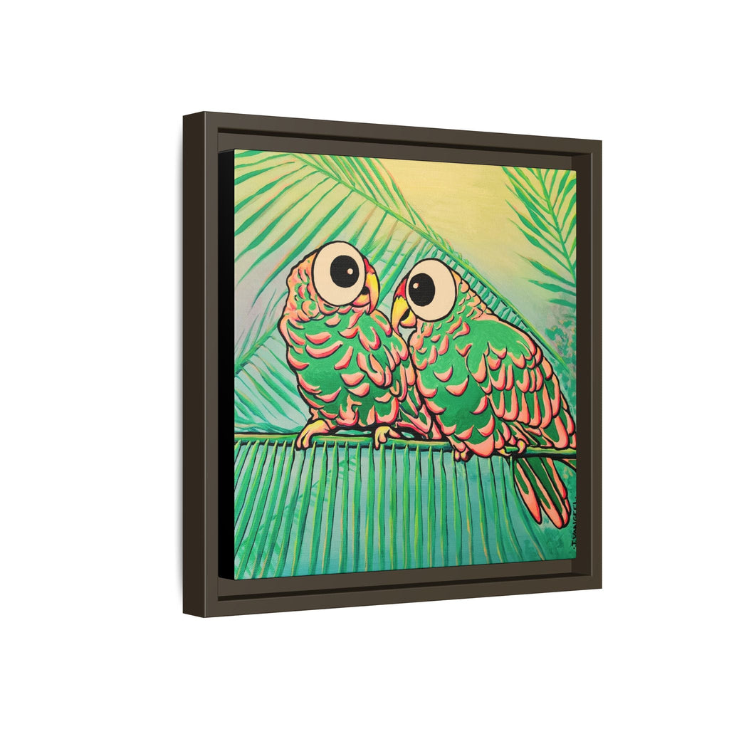 Framed Chatty Cyclops Parrots Canvas Print