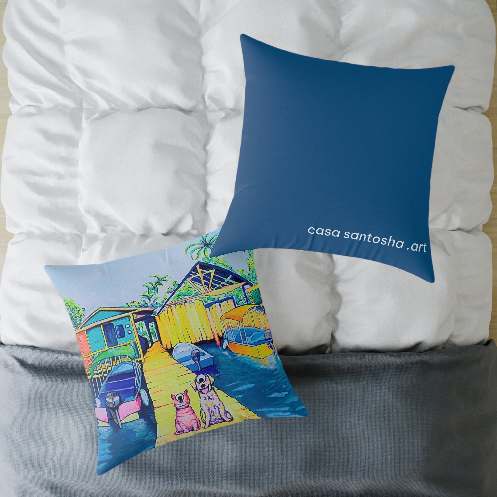 Cyclops Cat and Dog in Bocas Art Canvas Decorative Pillow