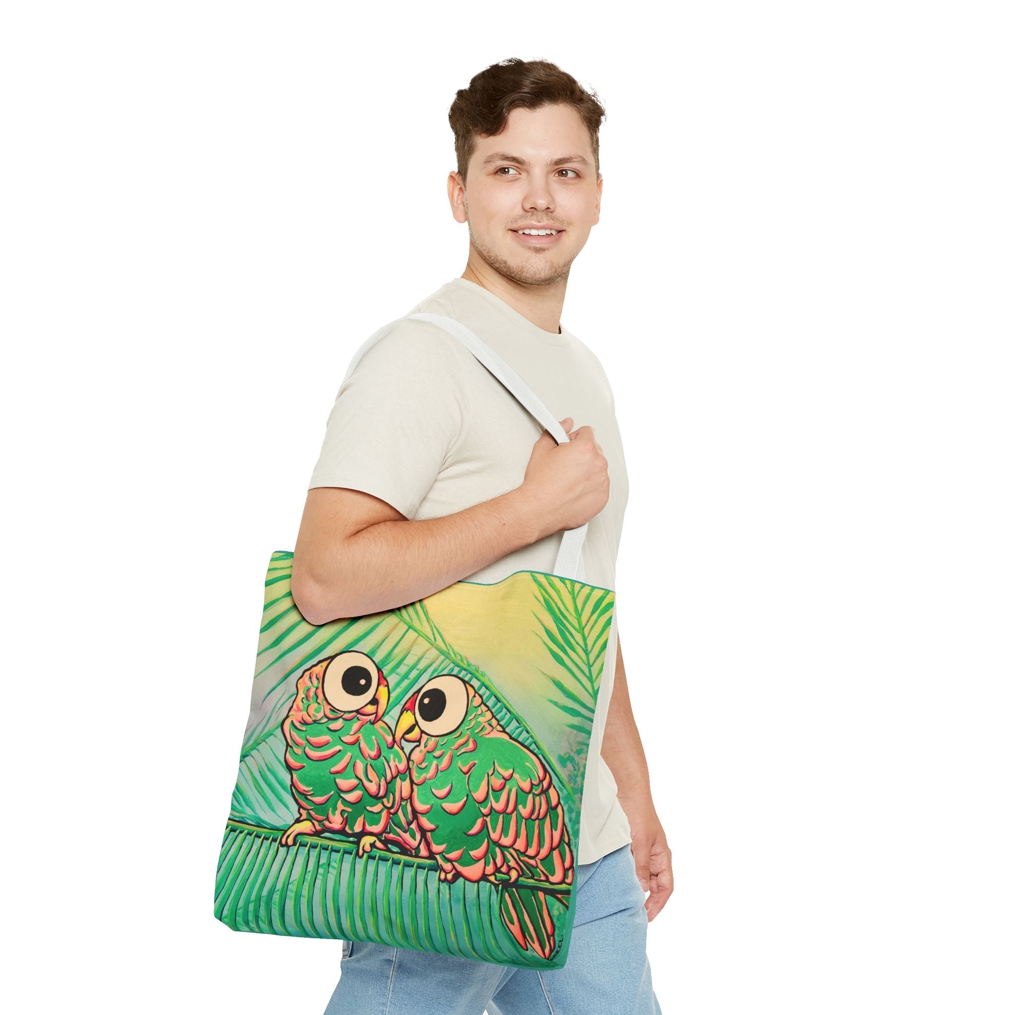 Premium Chatty Cyclops Parrots Tote Bag, Original Artist Design, Reusable Shopping Tote,  Eco-Friendly