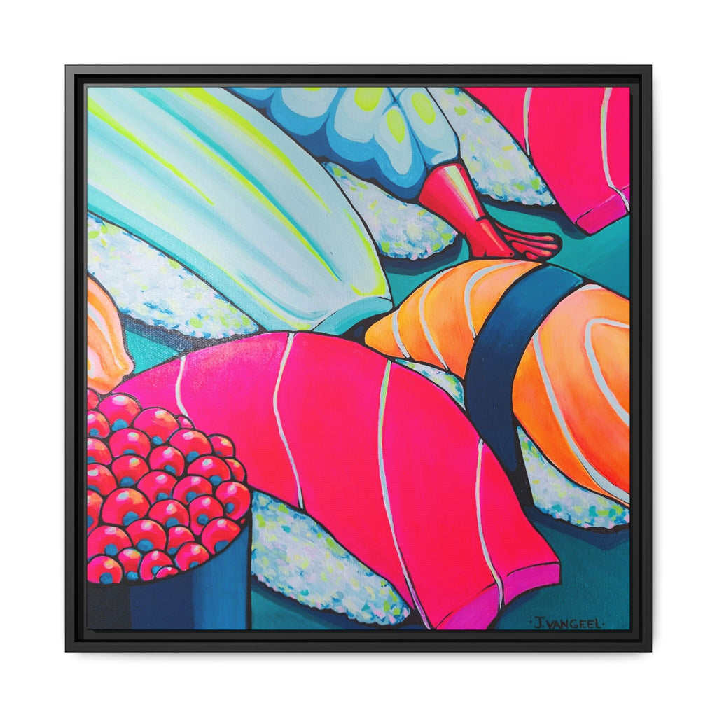 Framed Neon Sushi Canvas Print