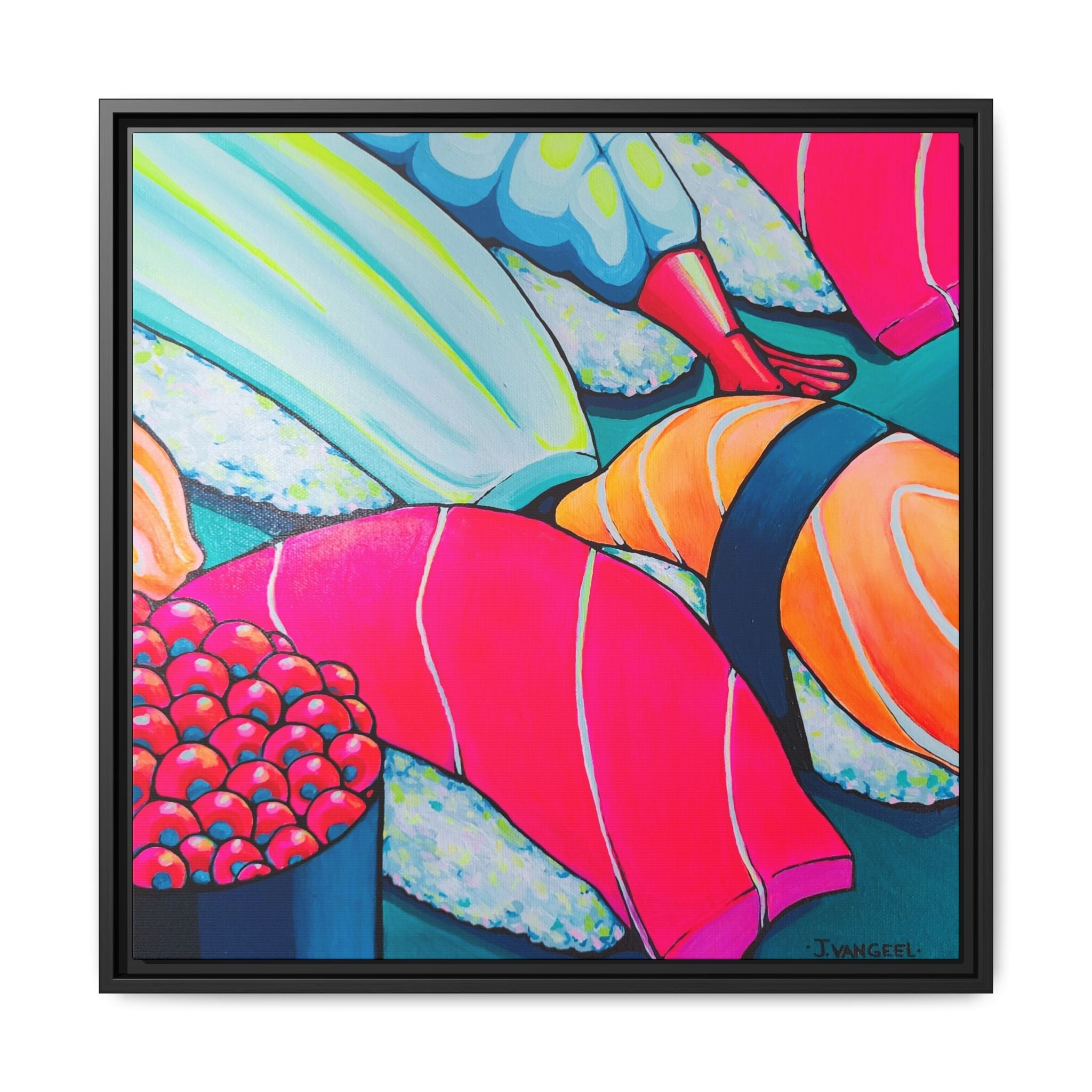 Framed Neon Sushi Canvas Print