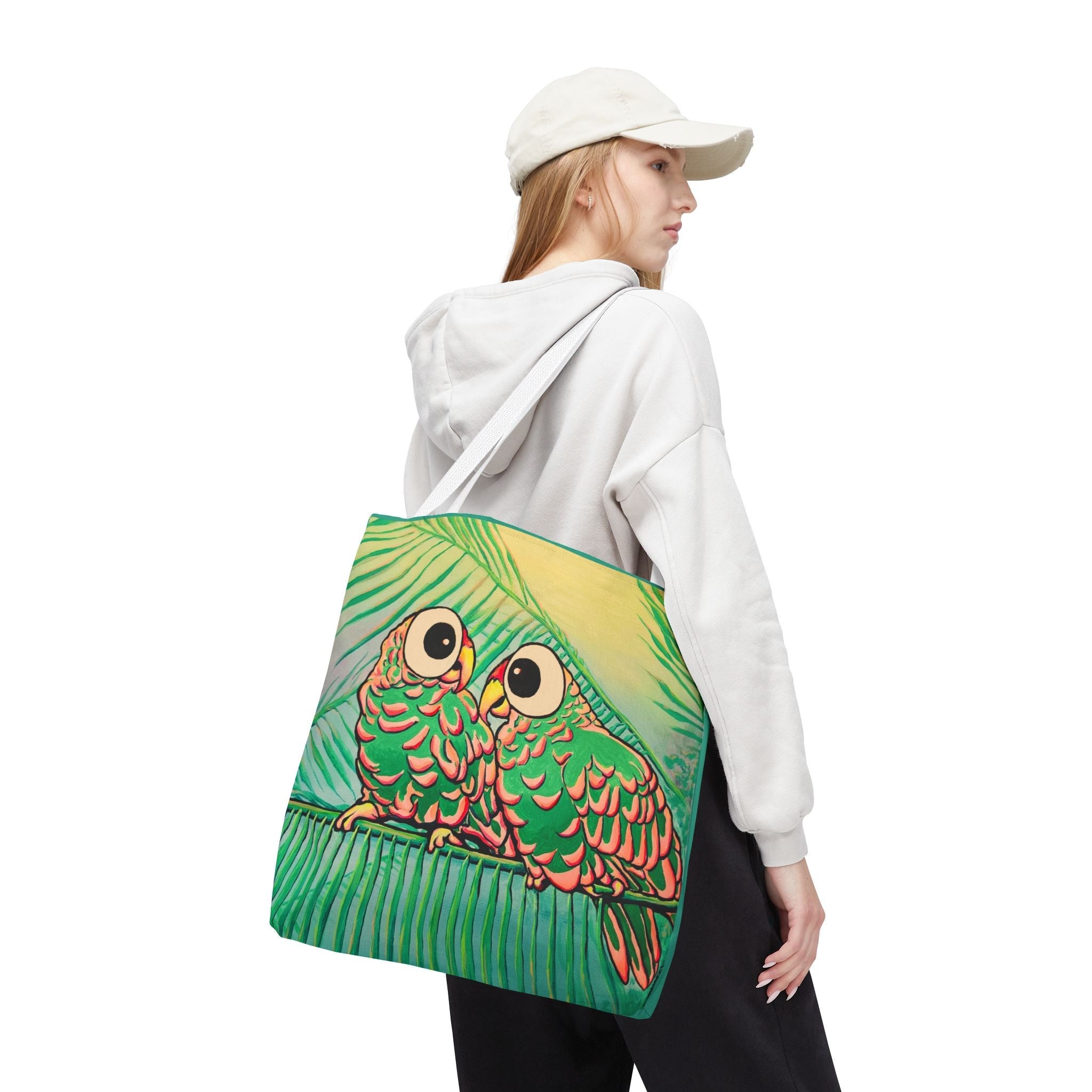 Premium Chatty Cyclops Parrots Tote Bag, Original Artist Design, Reusable Shopping Tote,  Eco-Friendly