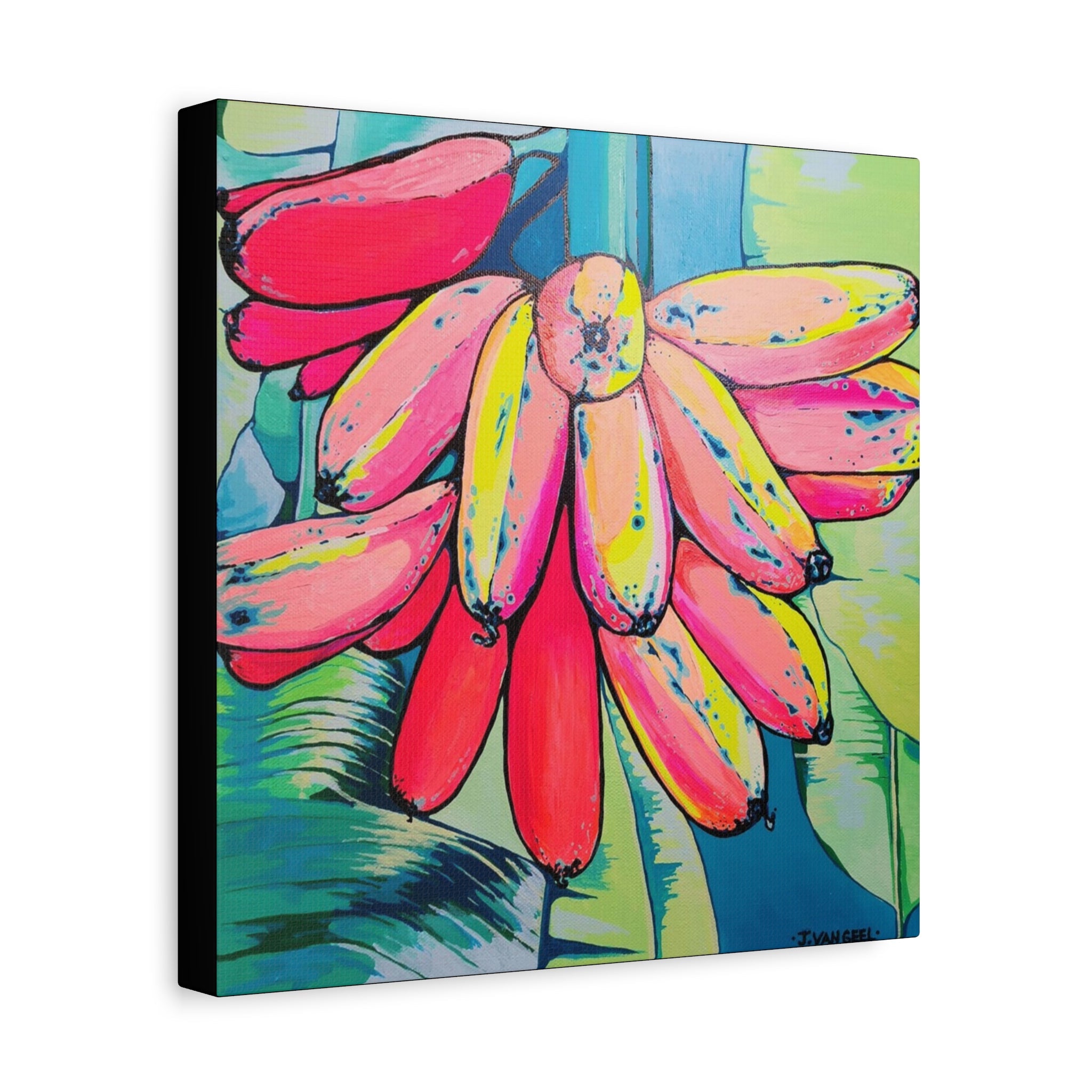 Neon Primitivo Bananas Canvas Print, Original Artist Design, Home Decor Wall Art