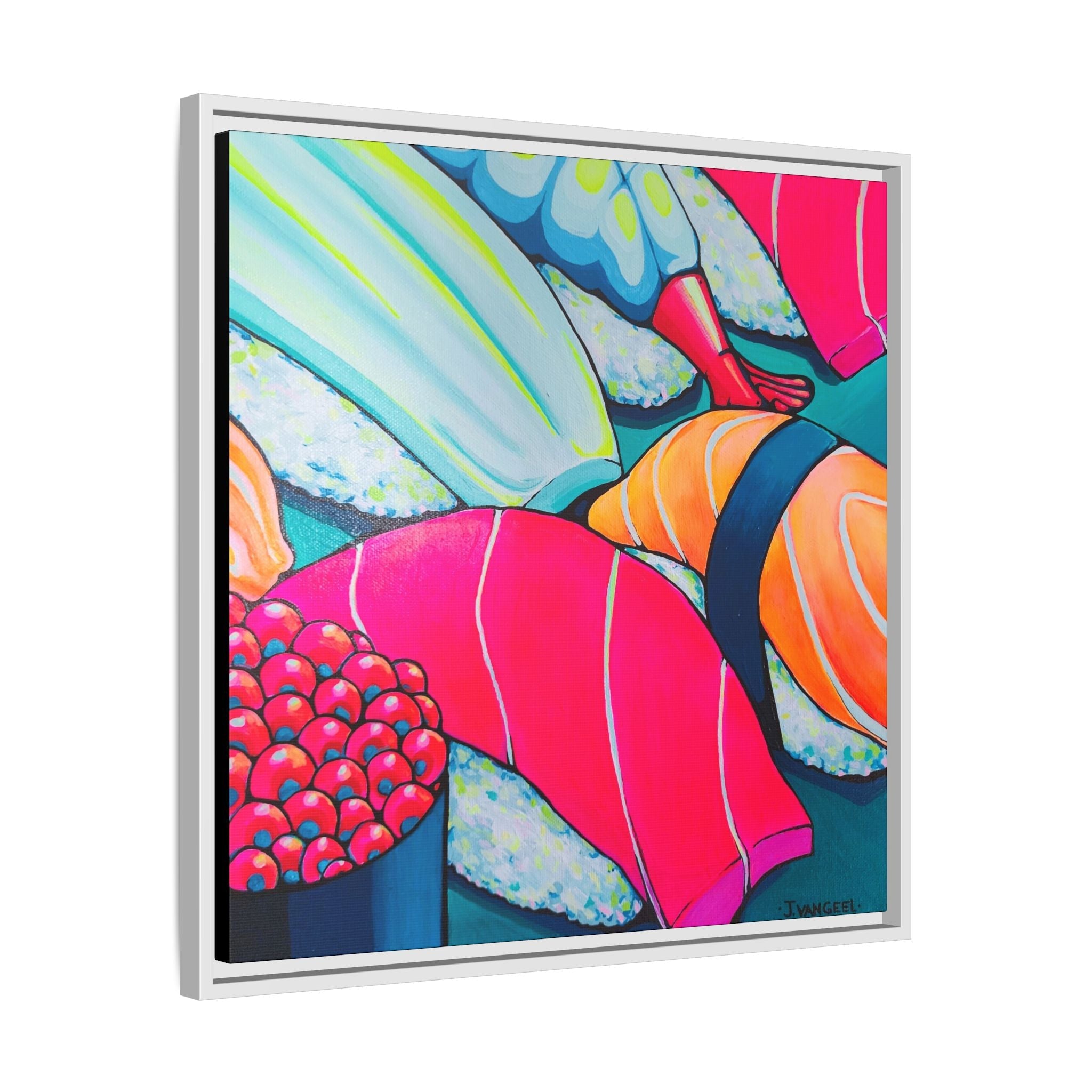 Framed Neon Sushi Canvas Print