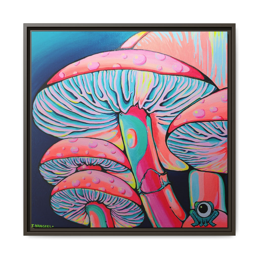 Framed Trippy Mushrooms Canvas Print