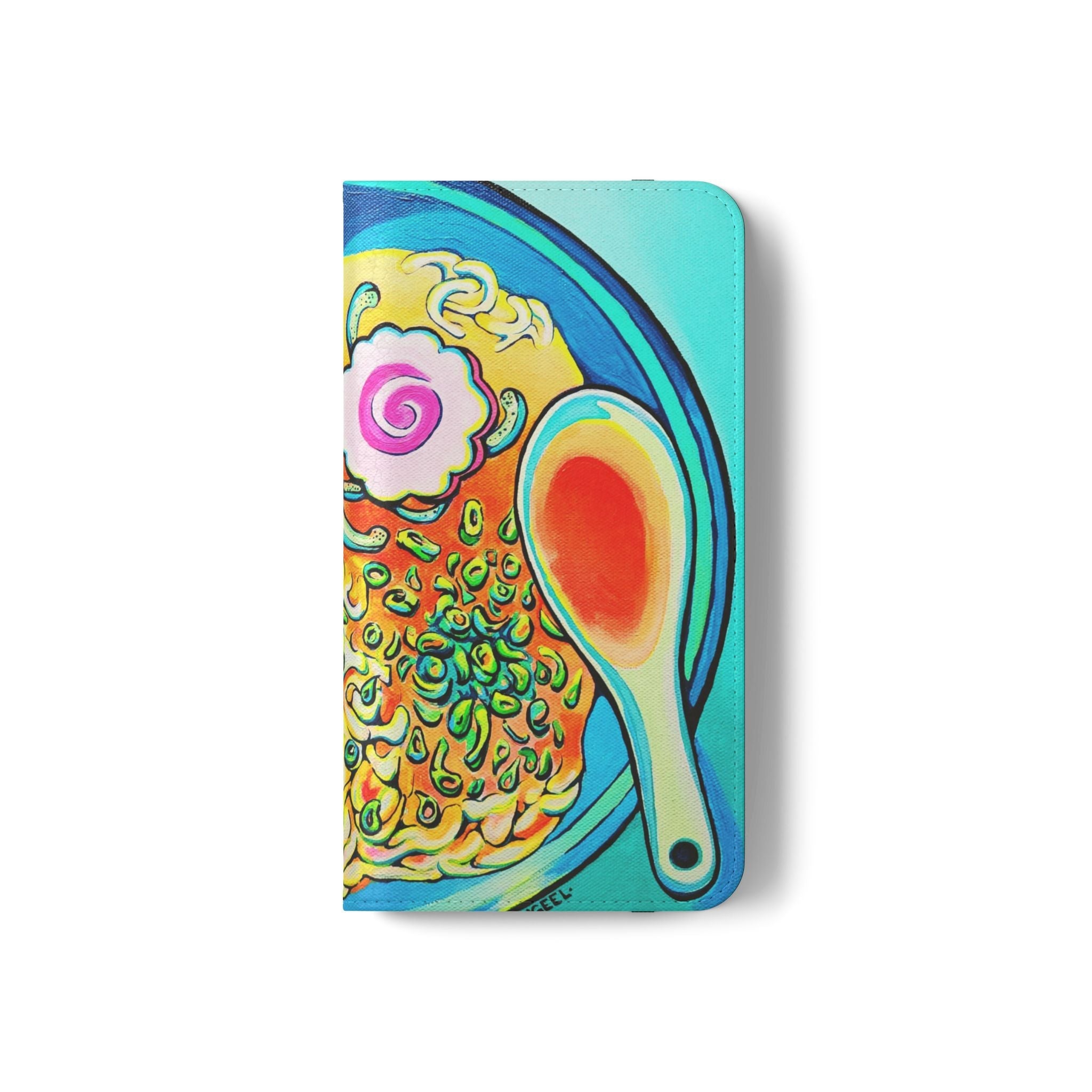 Neon Ramen Flip Phone Case – Wallet Cover with Card Slots