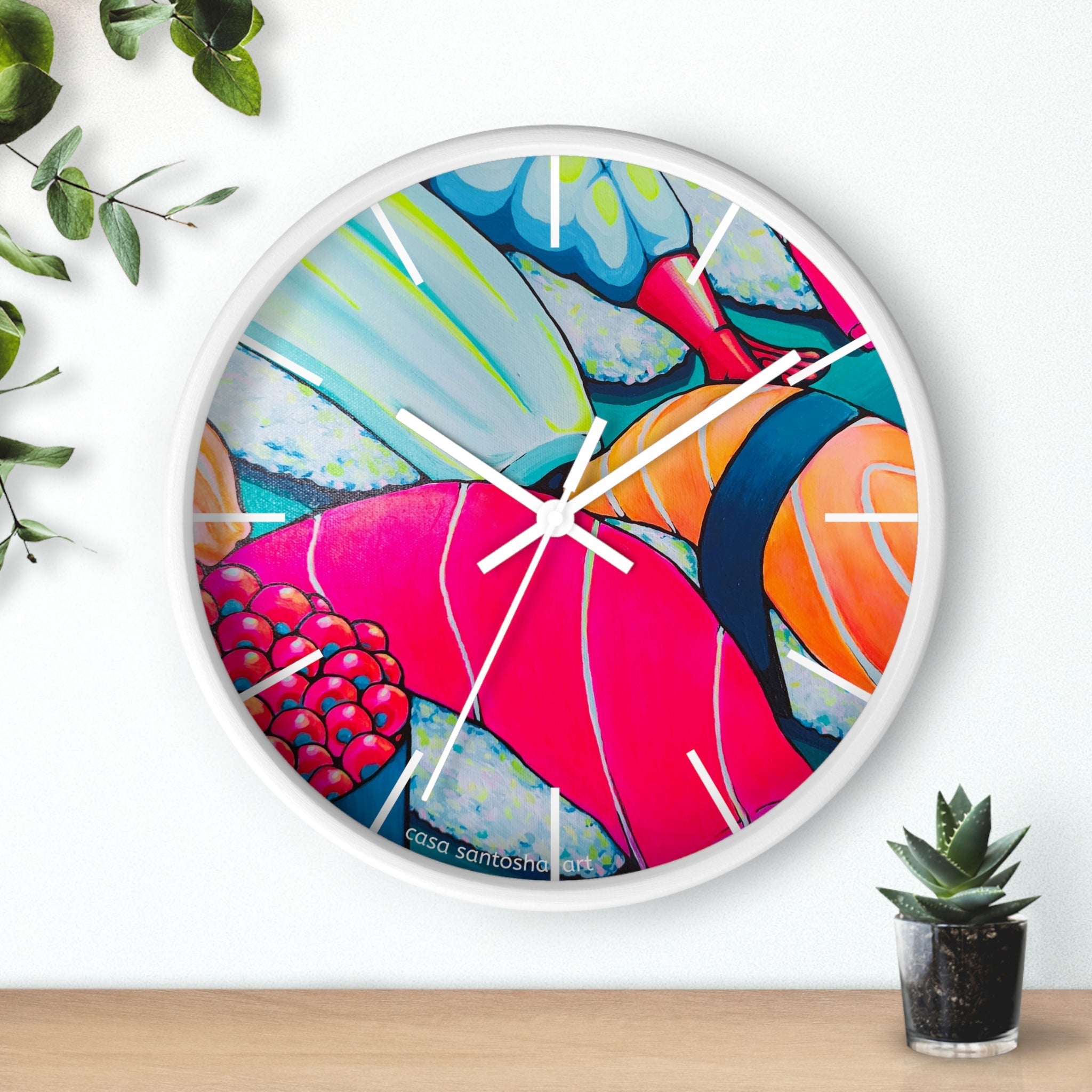 Neon Sushi Pop Art Wall Clock