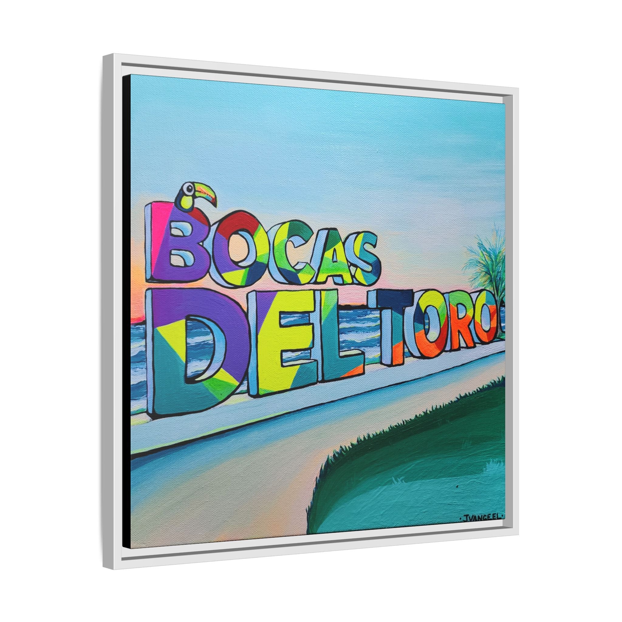 Framed Bocas Del Toro Sign Canvas Print