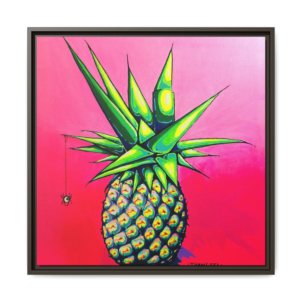 Framed Neon Pineapple Canvas Print
