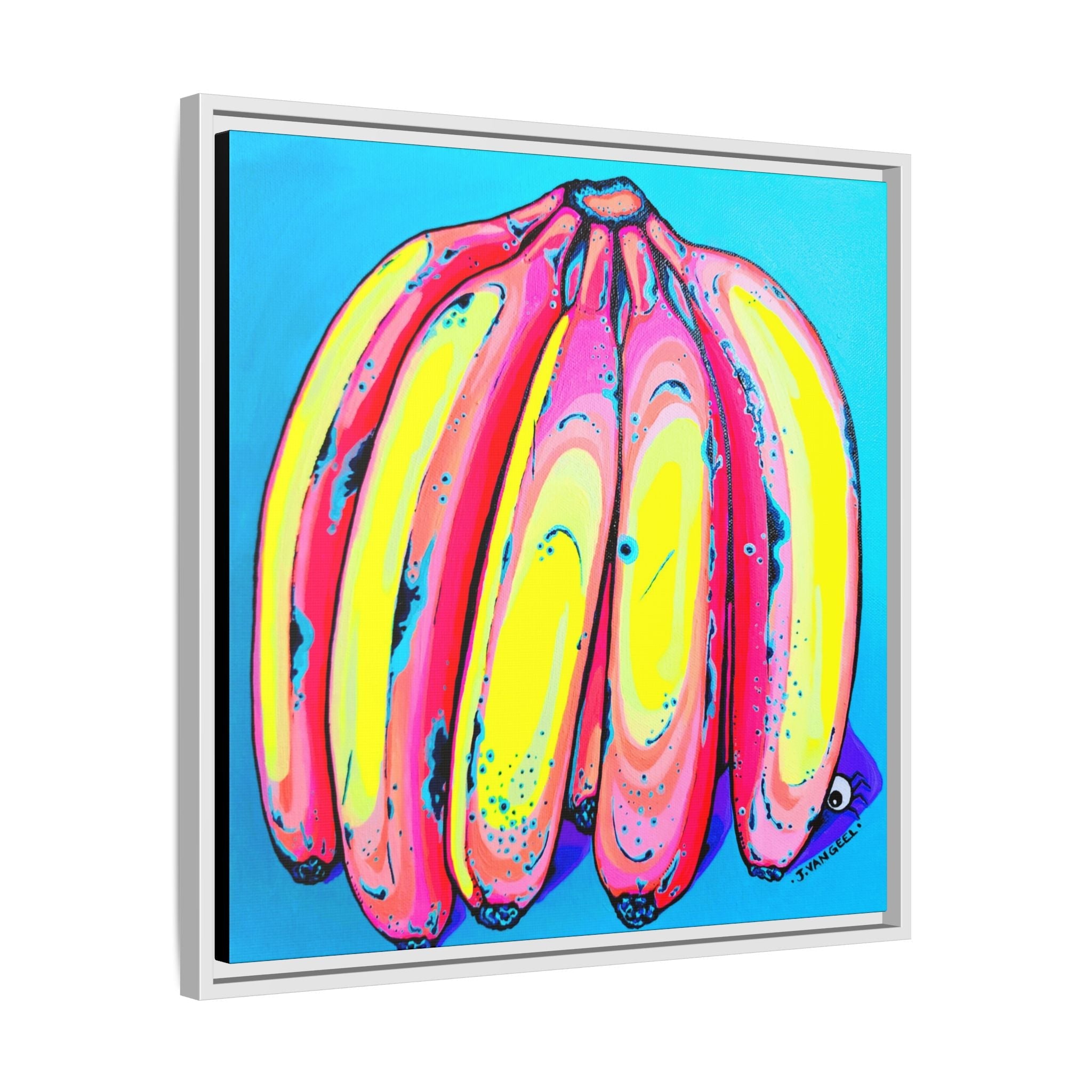 Framed Neon Fat Bananas Canvas Print