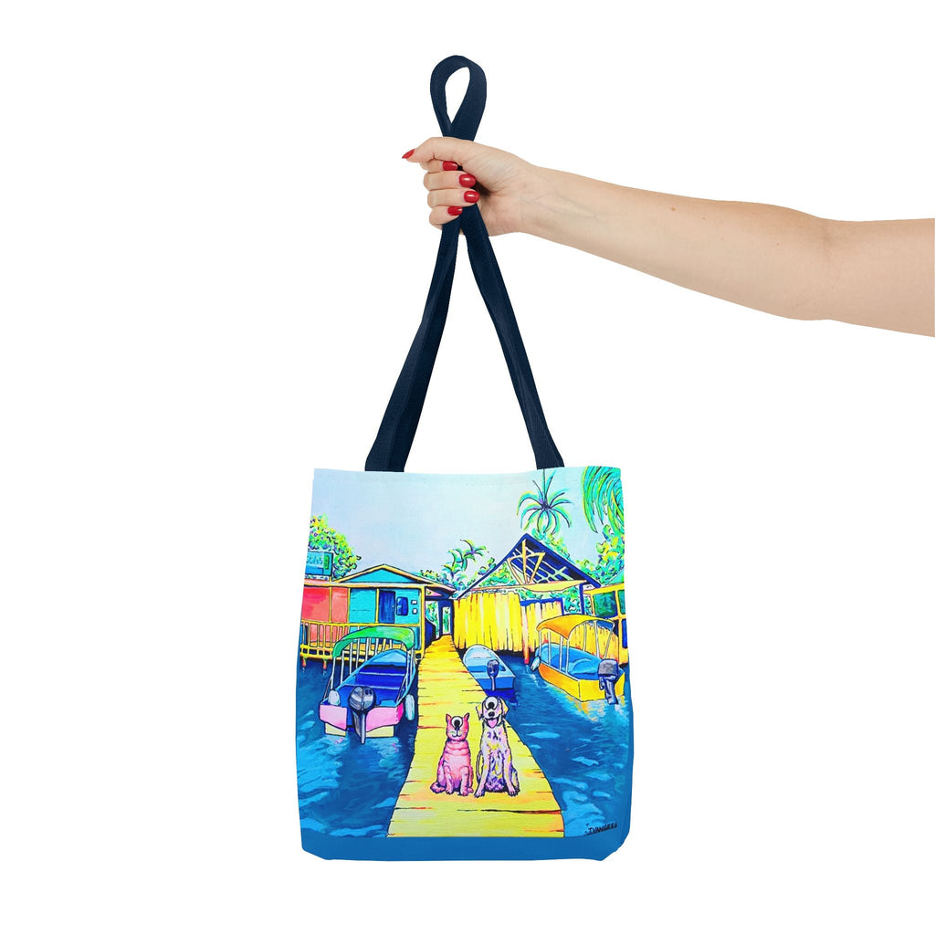 Premium Cyclops Cat and Dog in Bocas Tote Bag, Original Artist Design, Reusable Shopping Tote,  Eco-Friendly