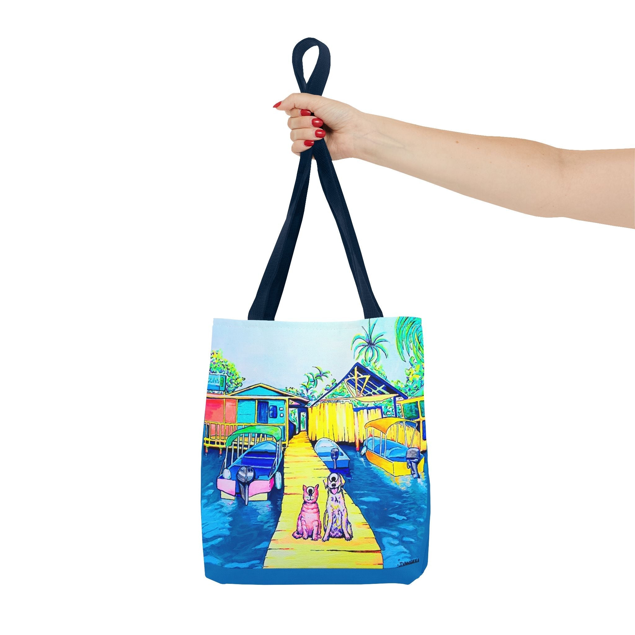 Premium Cyclops Cat and Dog in Bocas Tote Bag, Original Artist Design, Reusable Shopping Tote,  Eco-Friendly