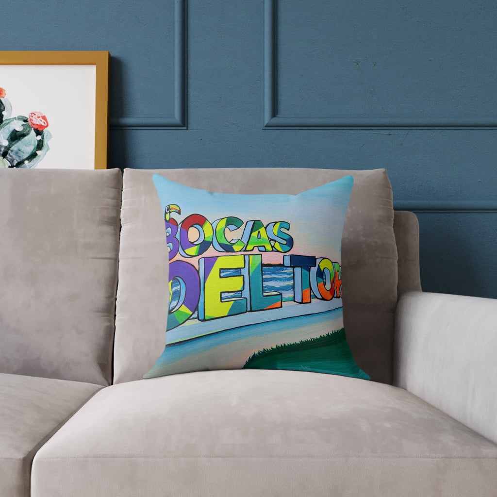 Bocas Del Toro Sign Art Canvas Decorative Pillow