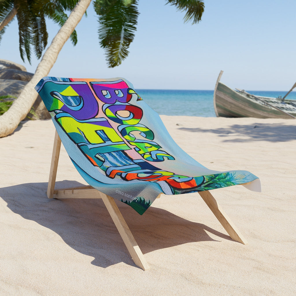 Bocas Del Toro Sign Beach Towel for Summer Fun and Vacation Essentials