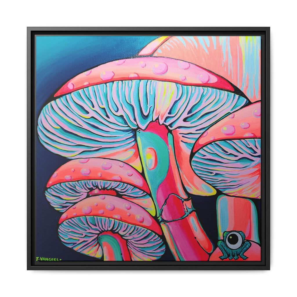 Framed Trippy Mushrooms Canvas Print