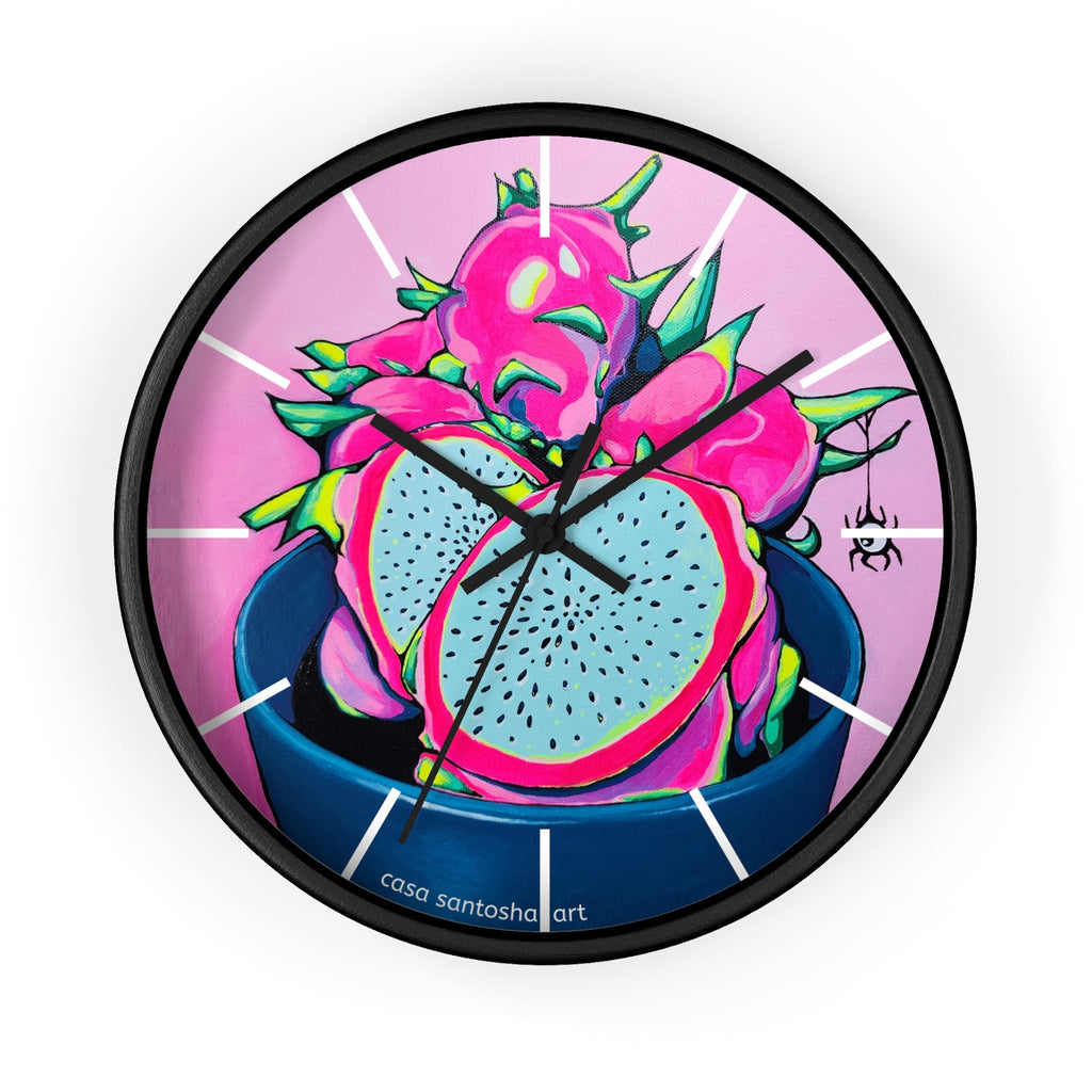 Neon Pink Dragon Fruit Pop Art Wall Clock