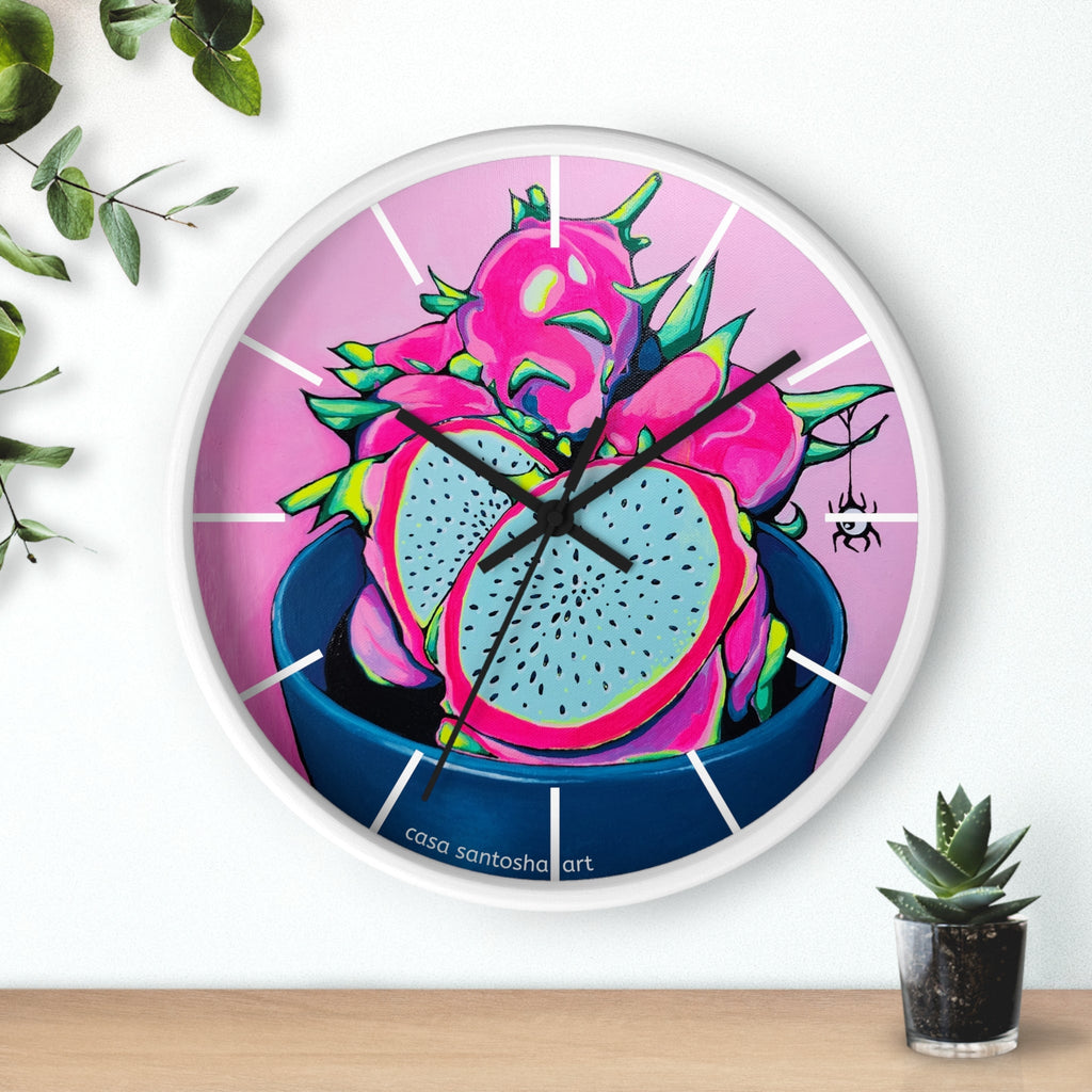 Neon Pink Dragon Fruit Pop Art Wall Clock