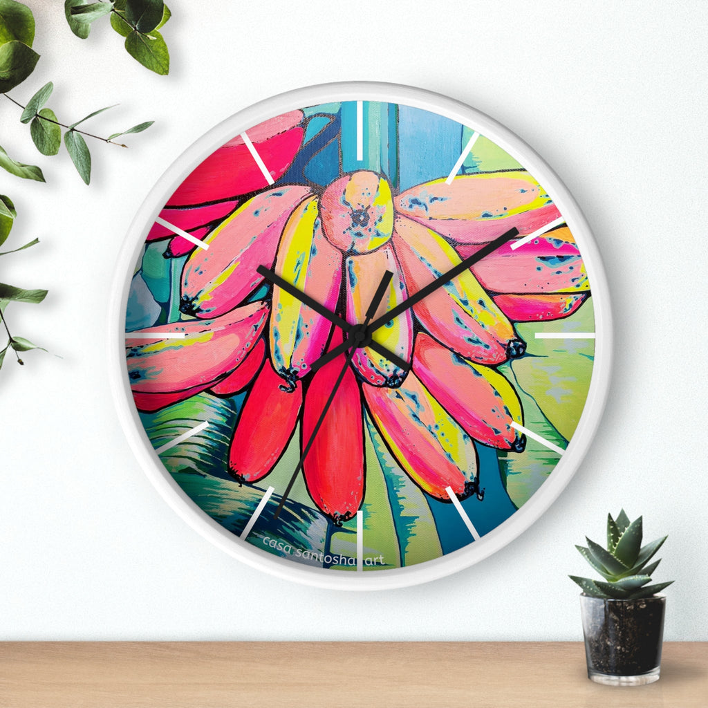 Neon Primitivo Bananas Pop Art Wall Clock