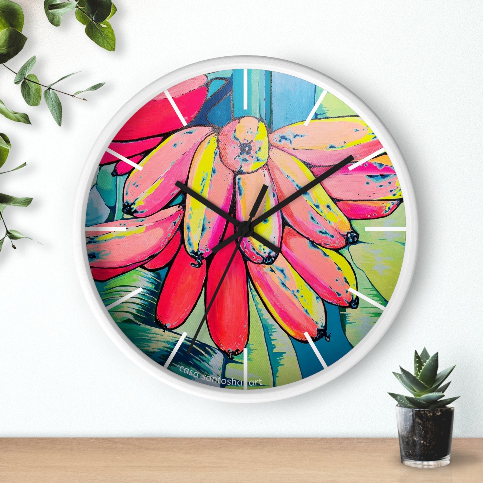 Neon Primitivo Bananas Pop Art Wall Clock