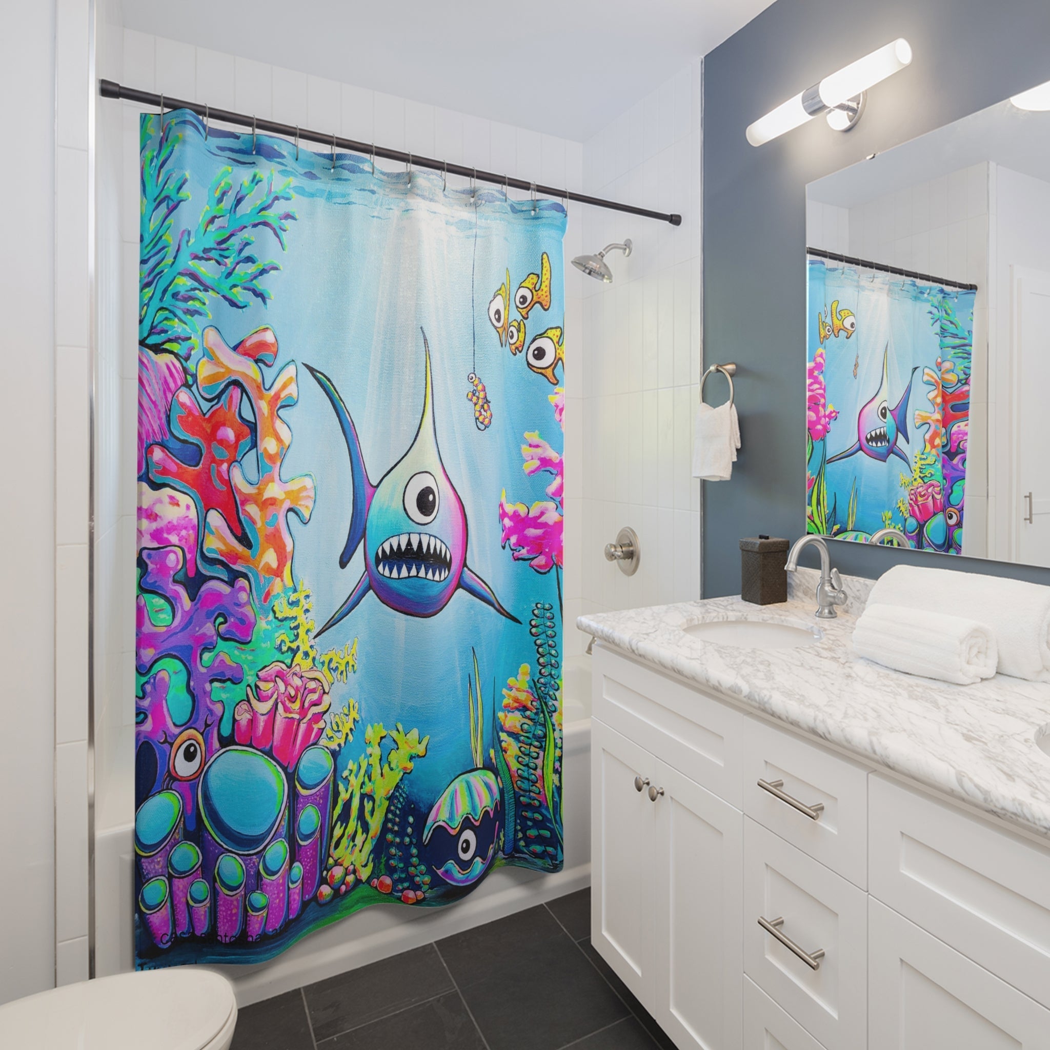 Cyclops Shark Pop Art Shower Curtain