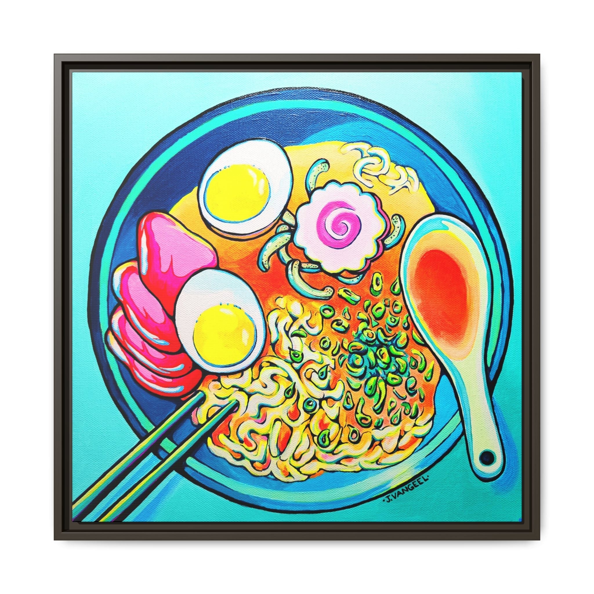 Framed Neon Ramen Canvas Print