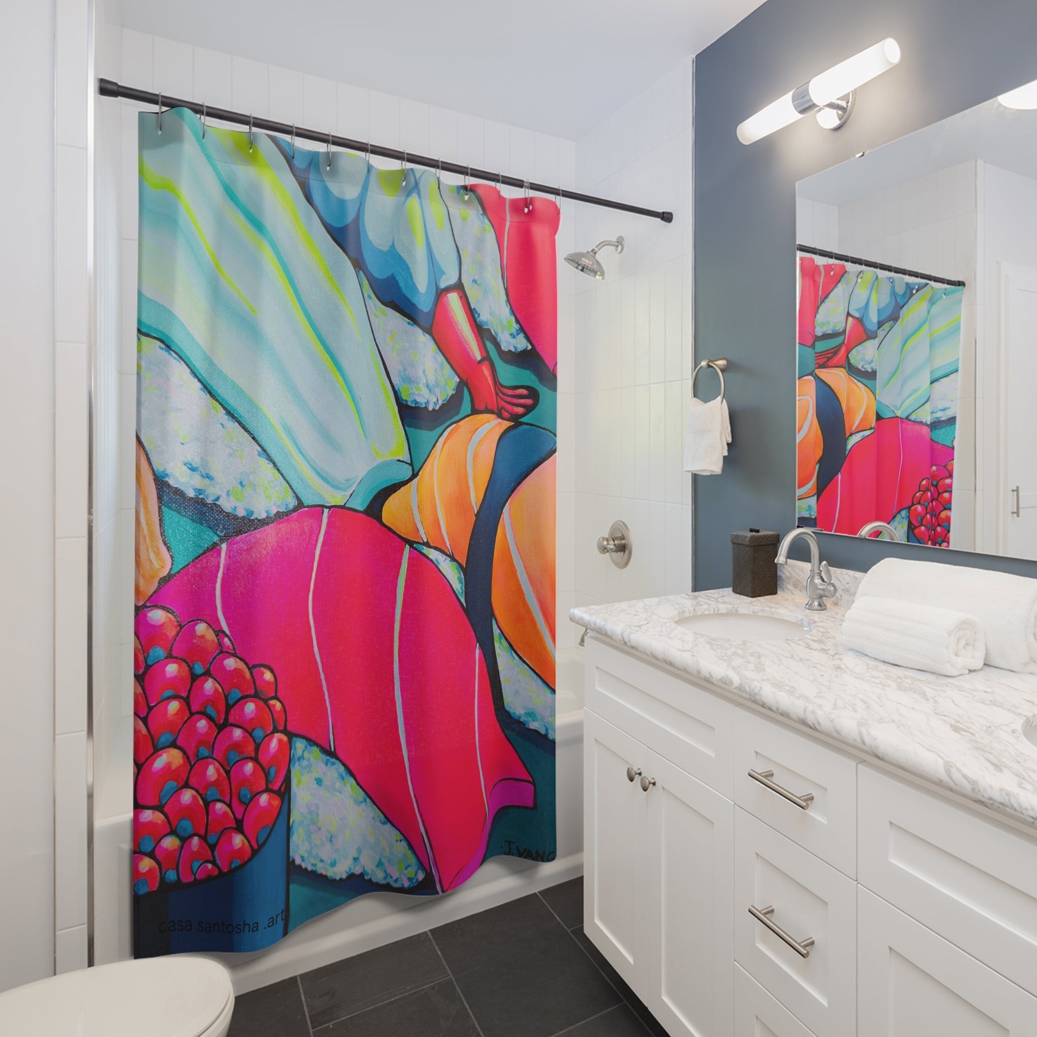 Neon Sushi Pop Art Shower Curtain