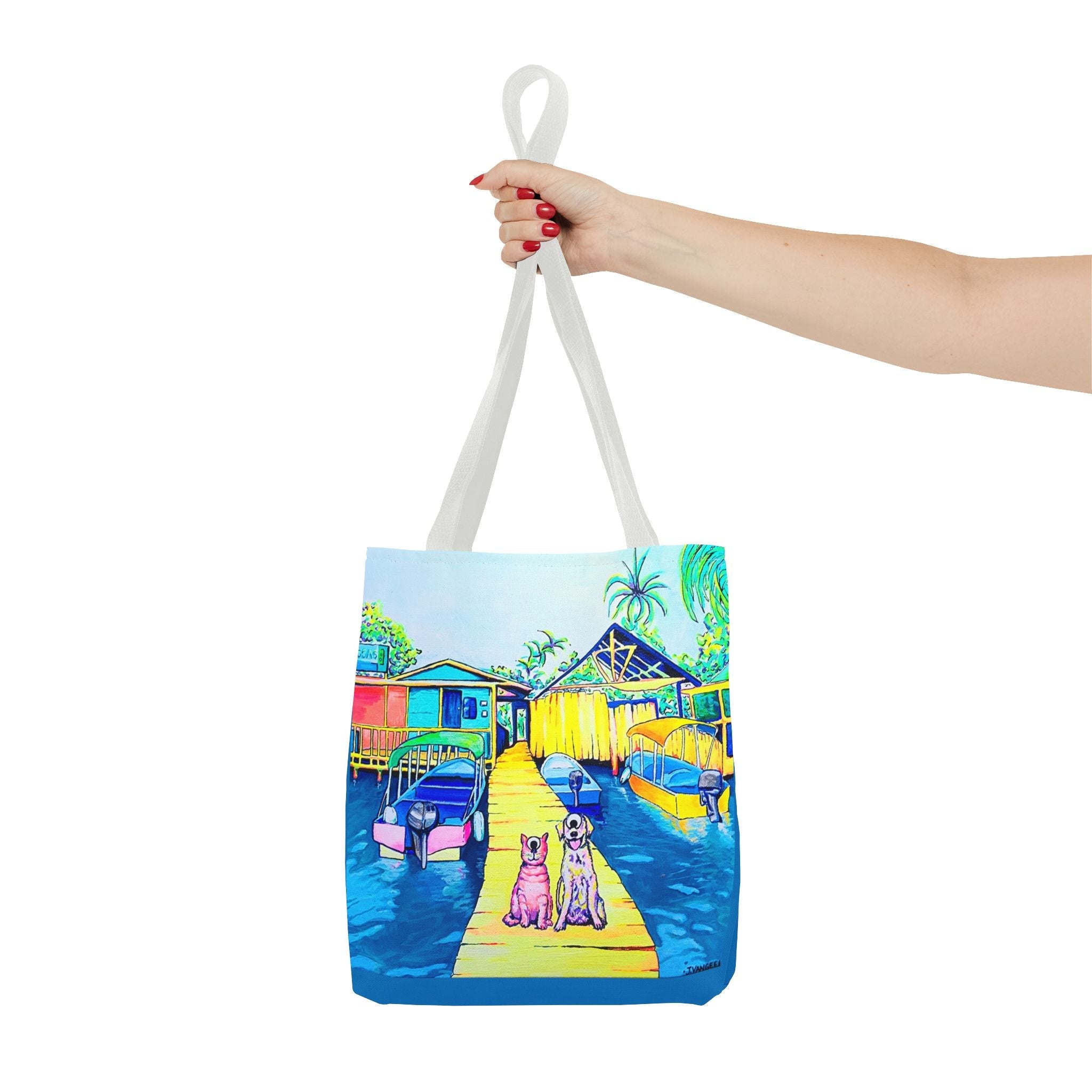 Premium Cyclops Cat and Dog in Bocas Tote Bag, Original Artist Design, Reusable Shopping Tote,  Eco-Friendly