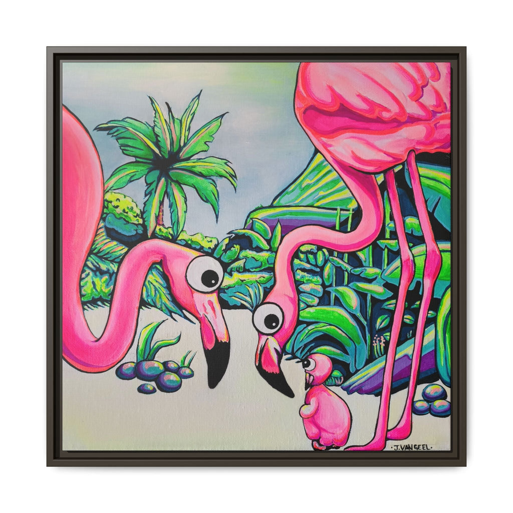 Framed Cyclops Flamingo Family Canvas Print