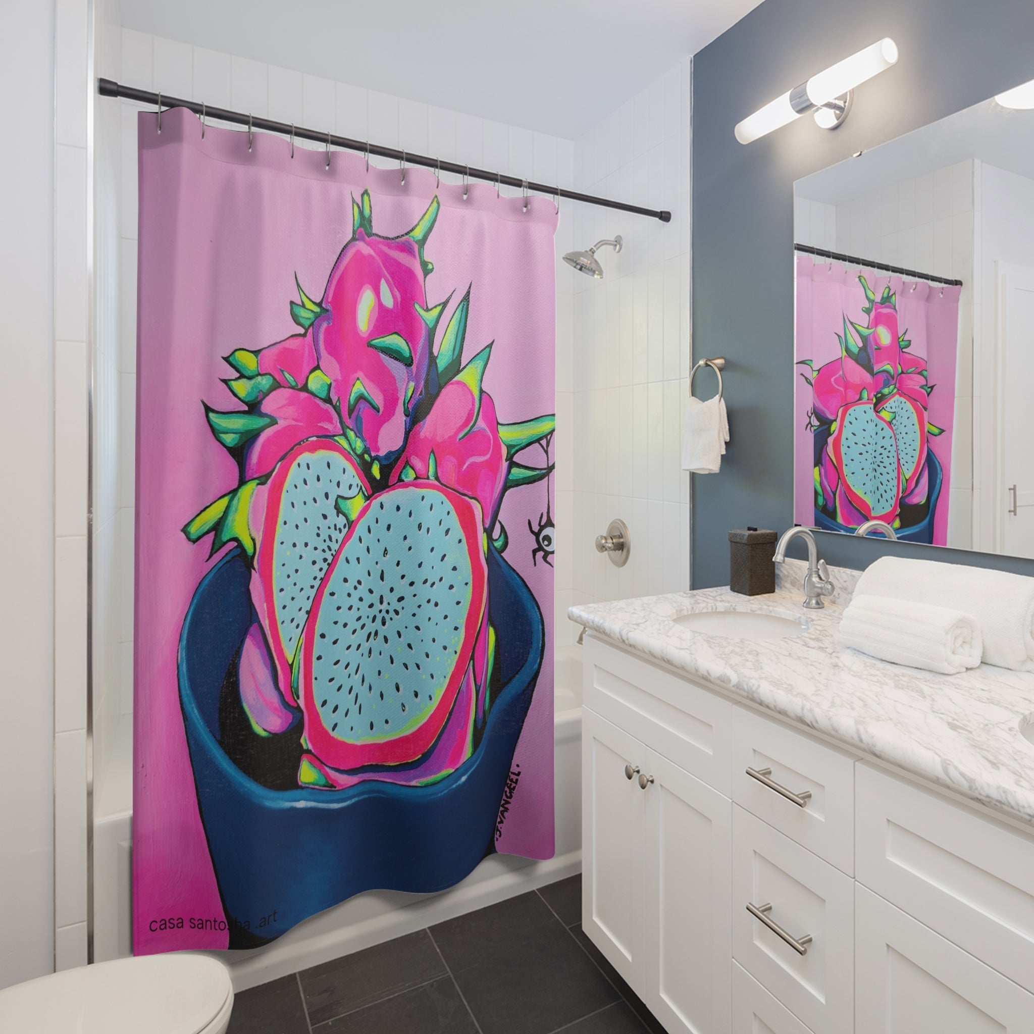 Neon Pink Dragon Fruit Pop Art Shower Curtain