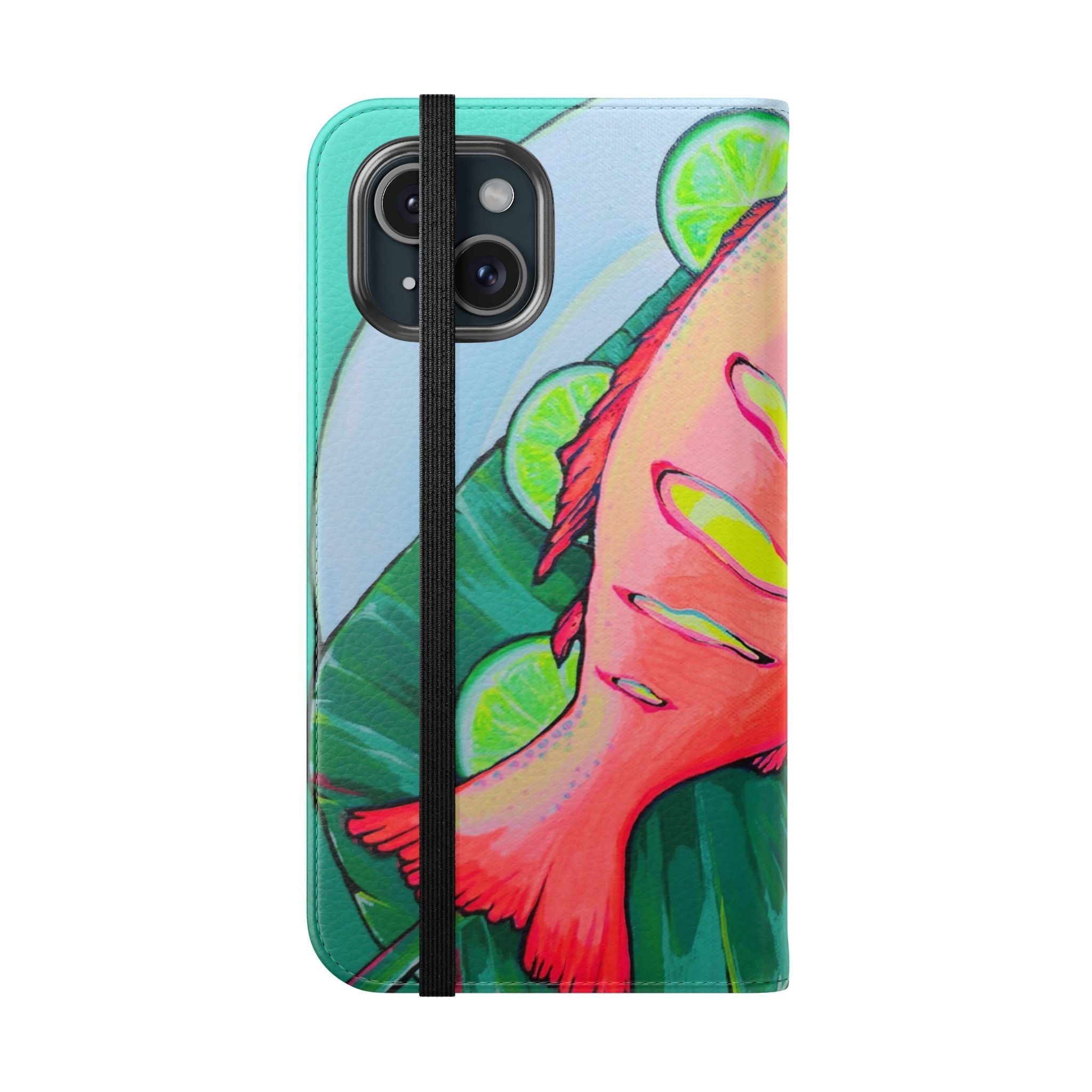 Neon Fried Fish Flip Phone Case – Wallet Cover with Card Slots