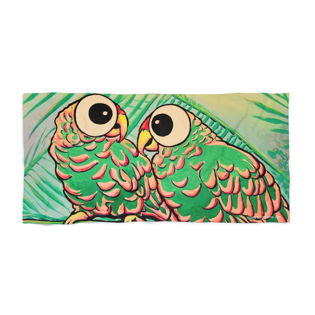 Chatty Cyclops Parrots Beach Towel for Summer Fun and Vacation Essentials