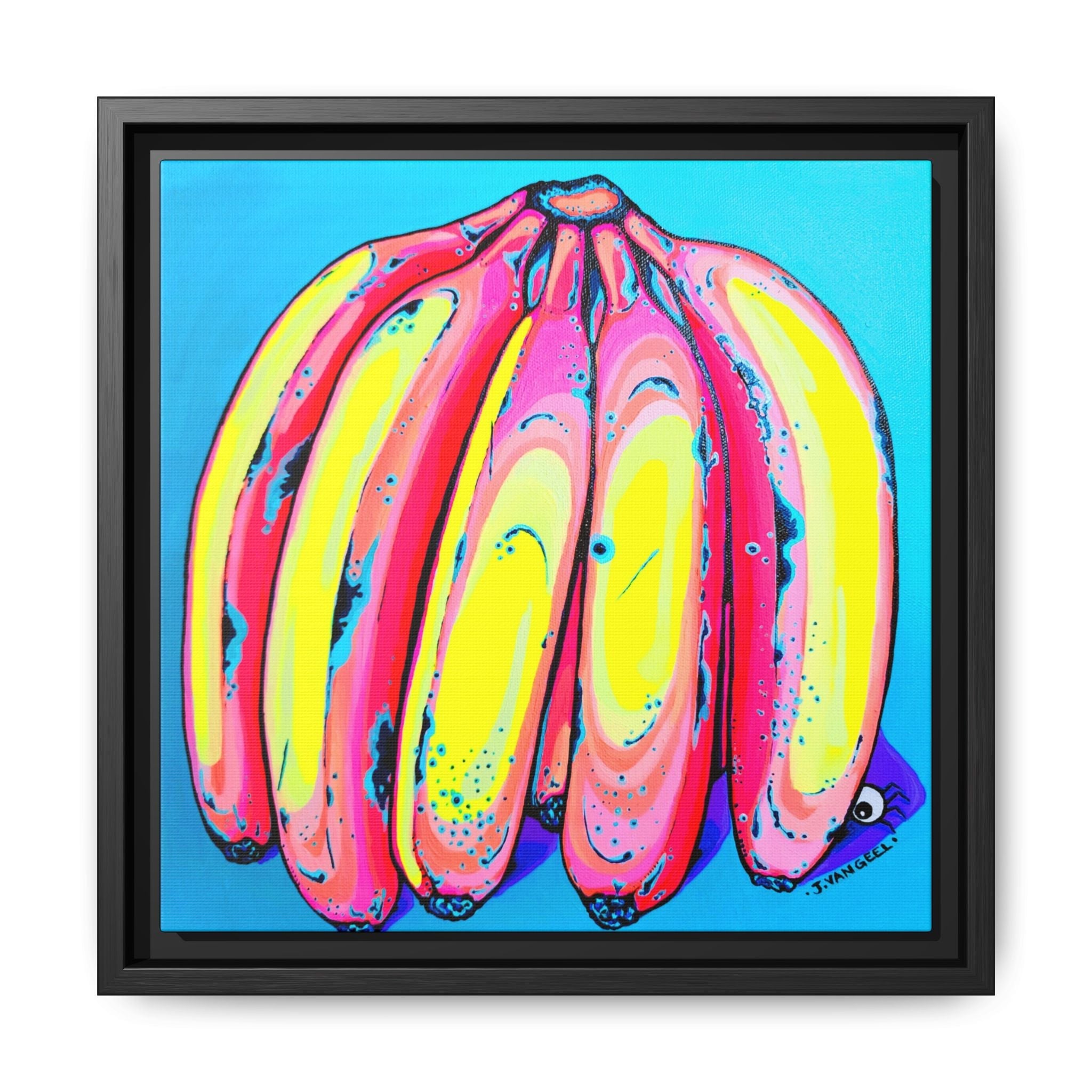 Framed Neon Fat Bananas Canvas Print