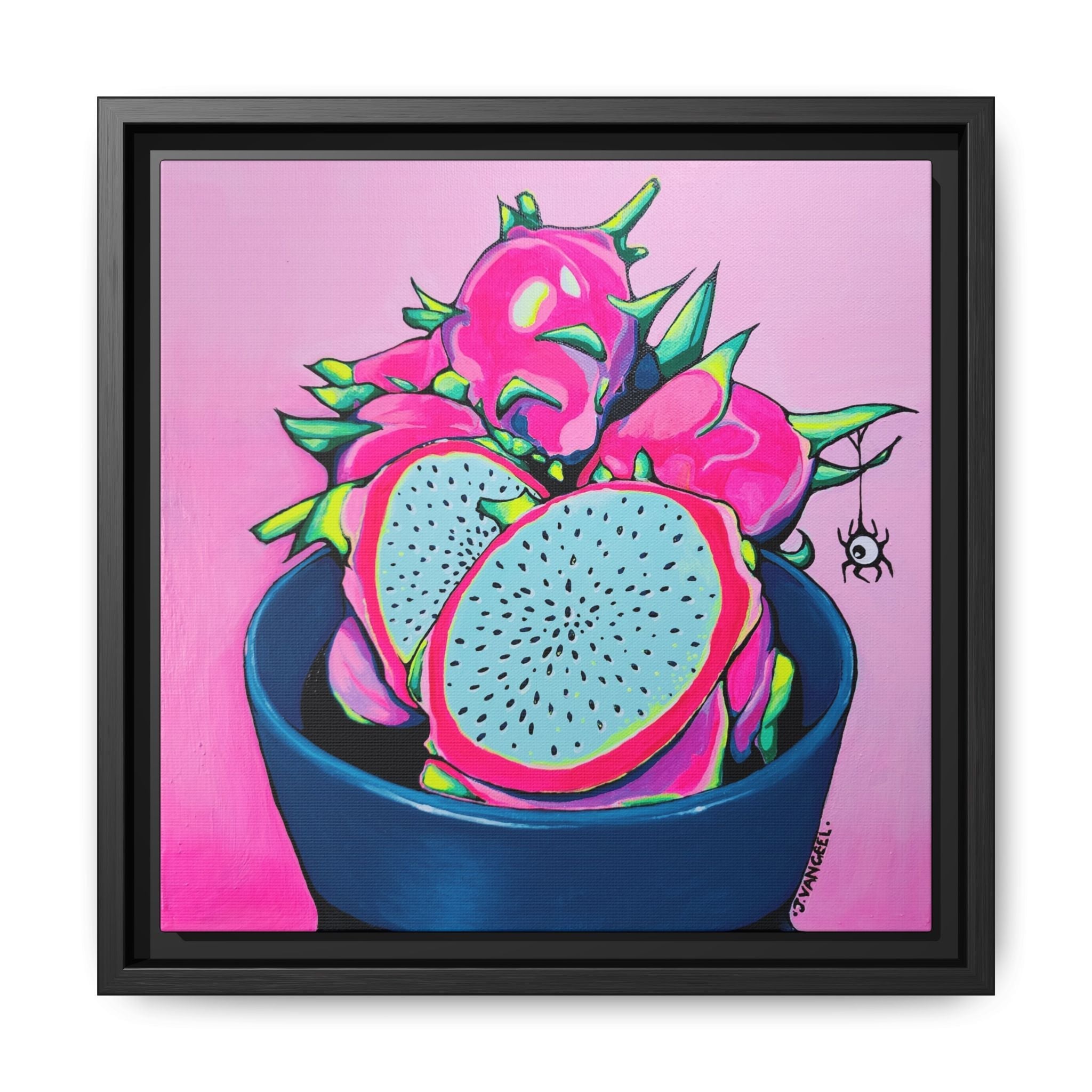 Framed Neon Pink Dragon Fruit Canvas Print