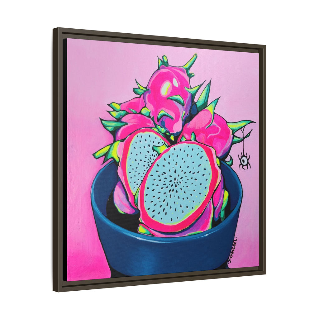 Framed Neon Pink Dragon Fruit Canvas Print