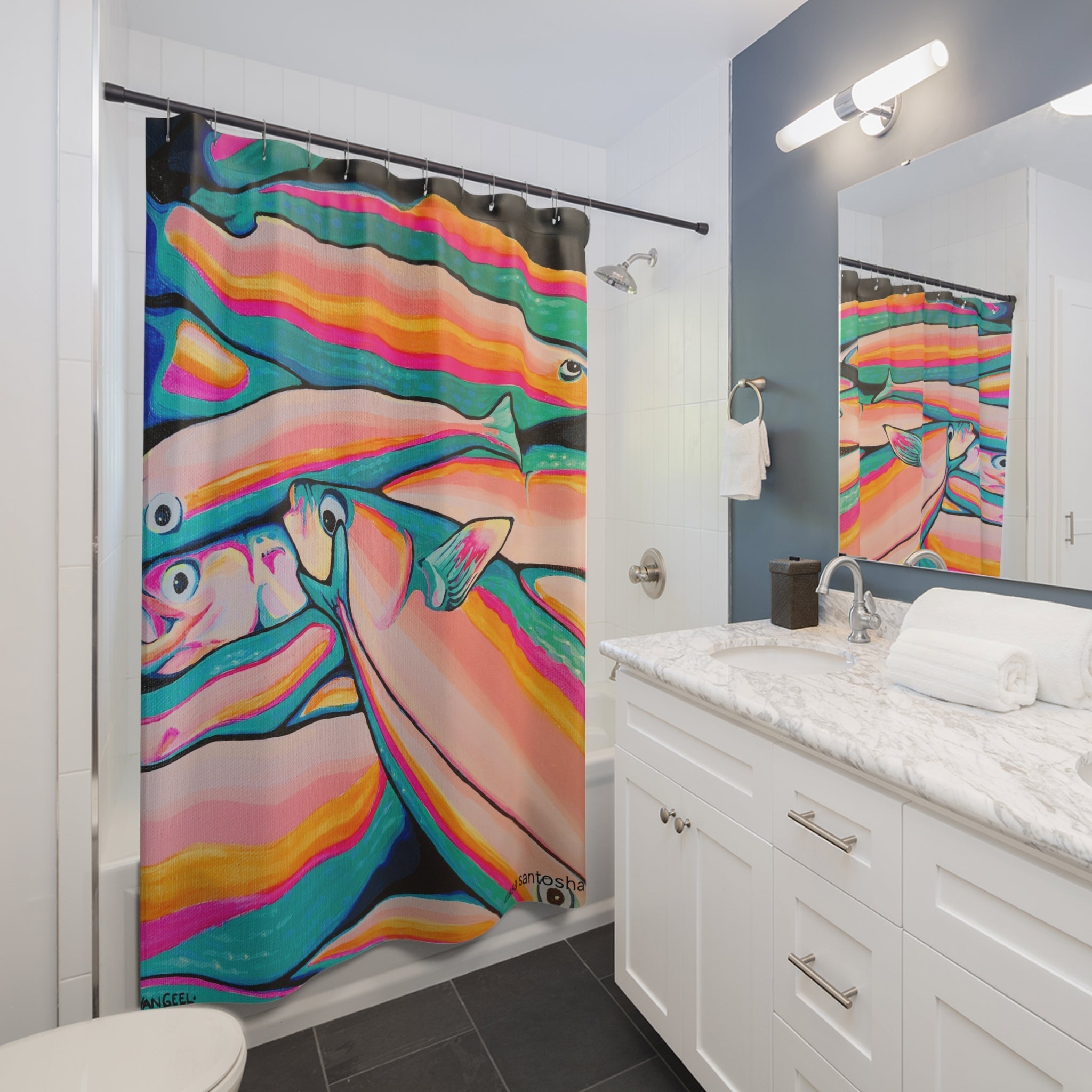 Neon Fish Pop Art Shower Curtain