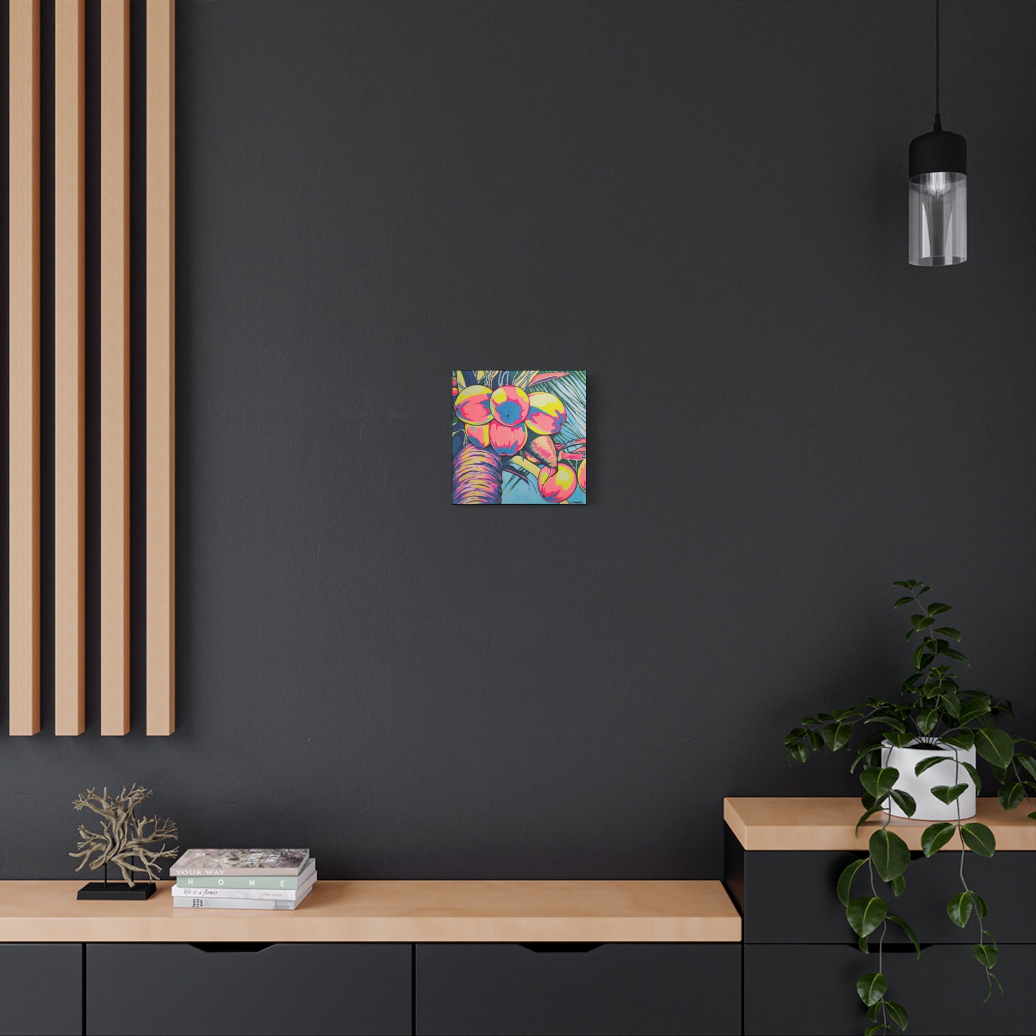 Neon Coconuts Canvas Print, Original Artist Design, Home Decor Wall Art