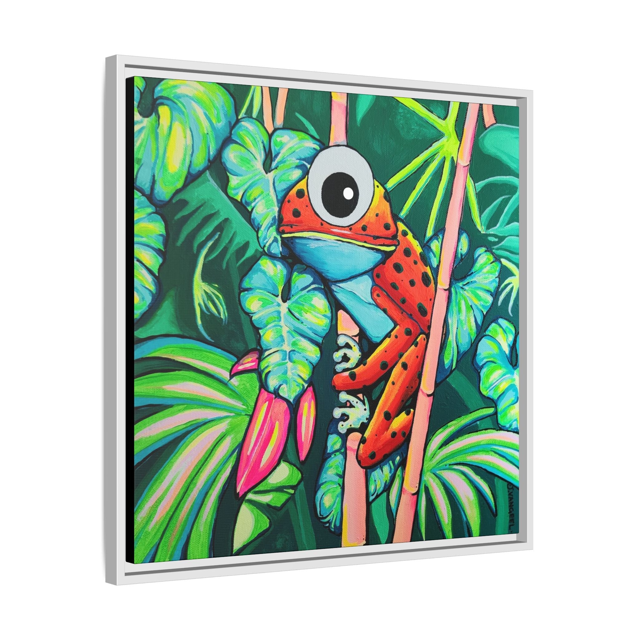 Framed Cyclops Red Frog Canvas Print