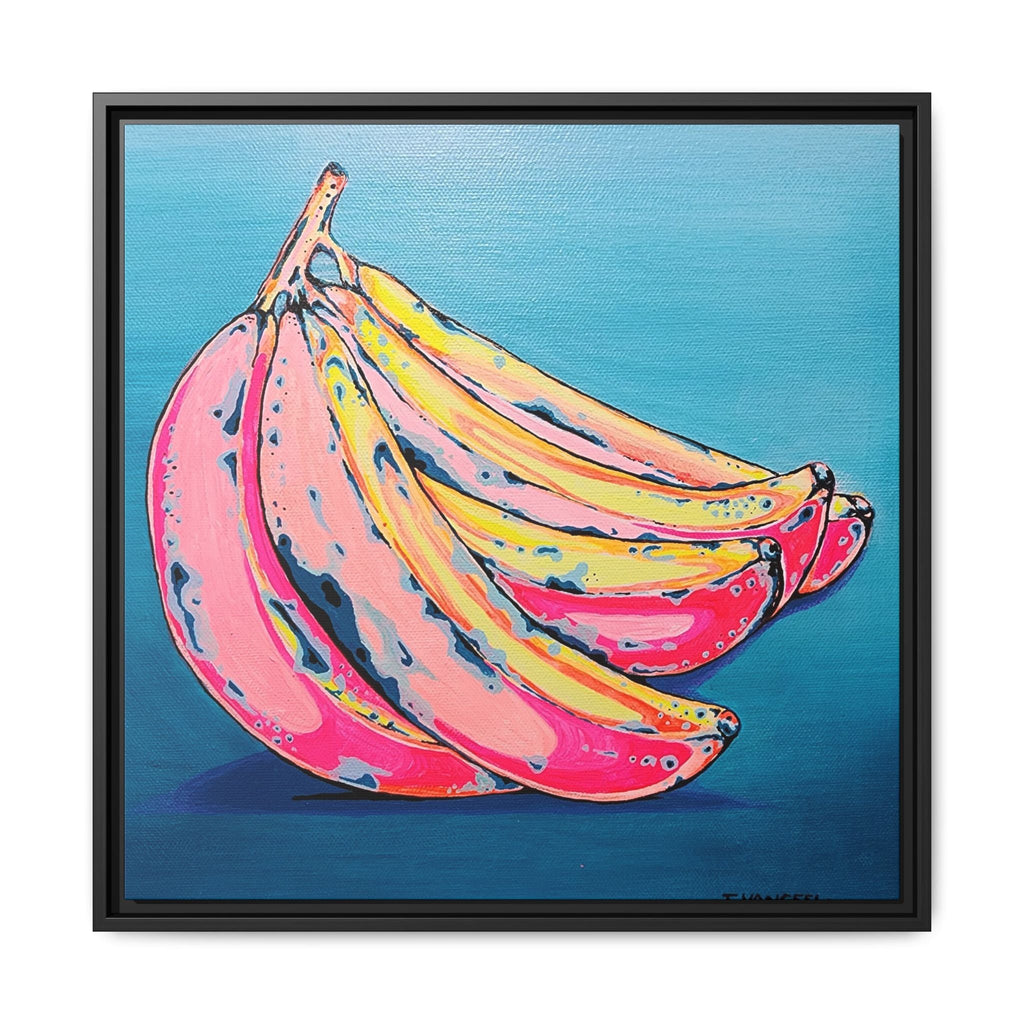Framed Neon Bananas Canvas Print