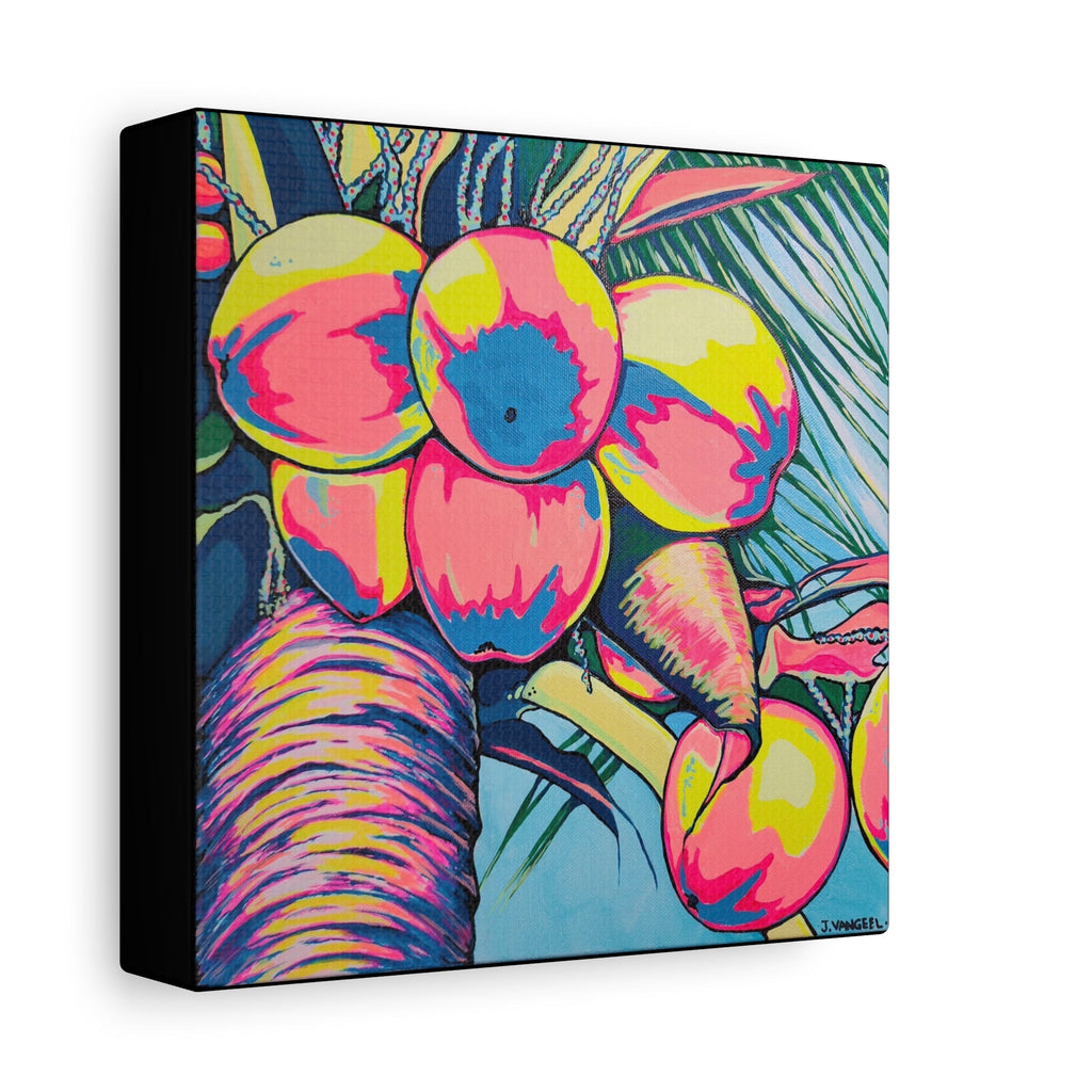 Neon Coconuts Canvas Print, Original Artist Design, Home Decor Wall Art