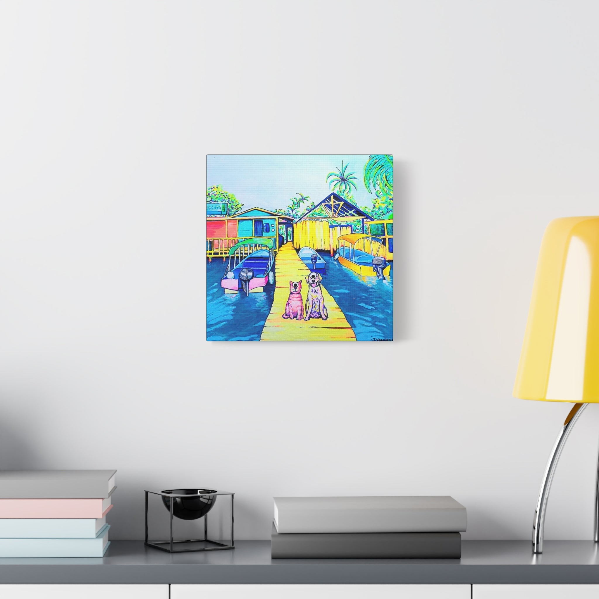 Cyclops Cat and Dog in Bocas Original Canvas Art Print, Gift, Unique Wall Decor
