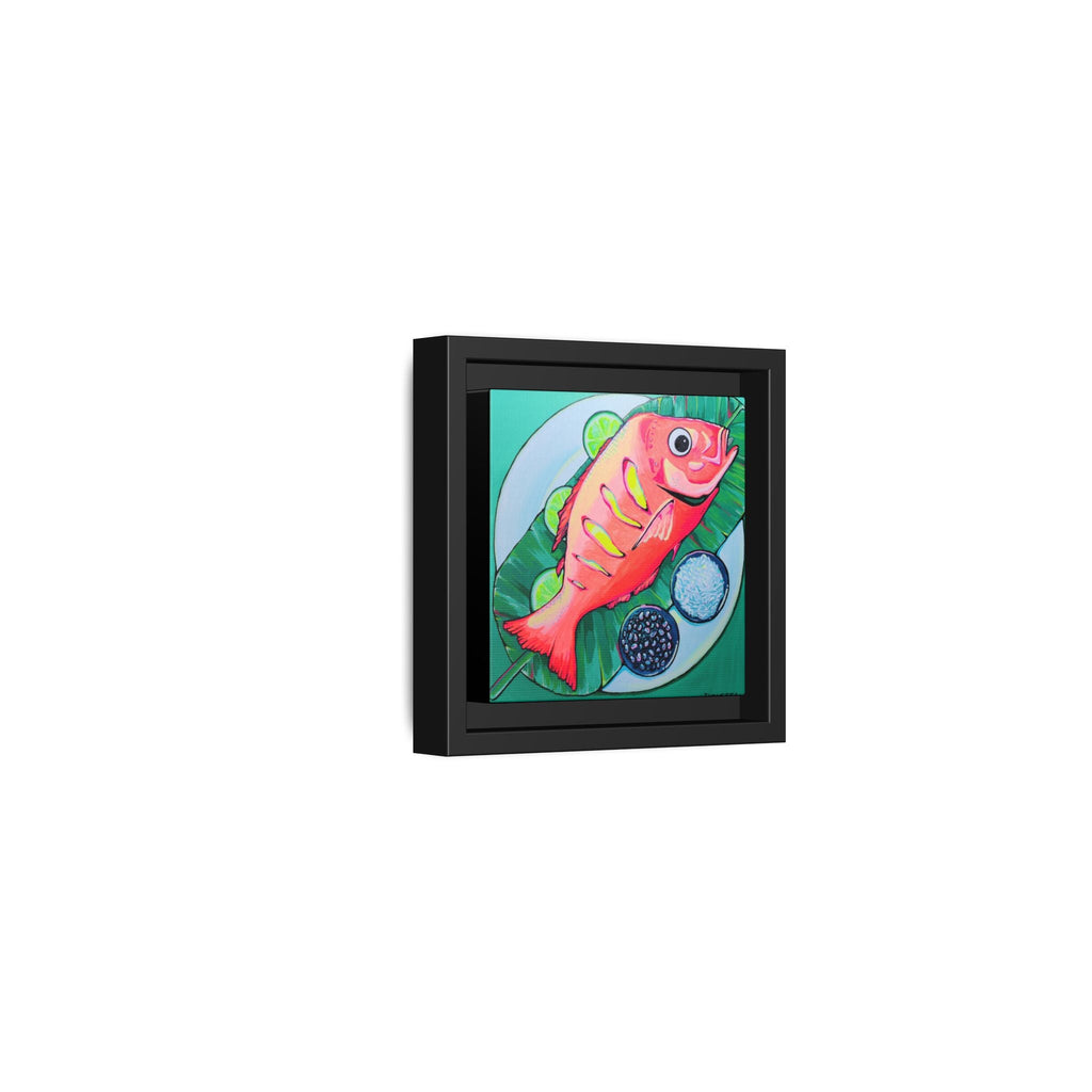 Framed Neon Fried Fish Canvas Print