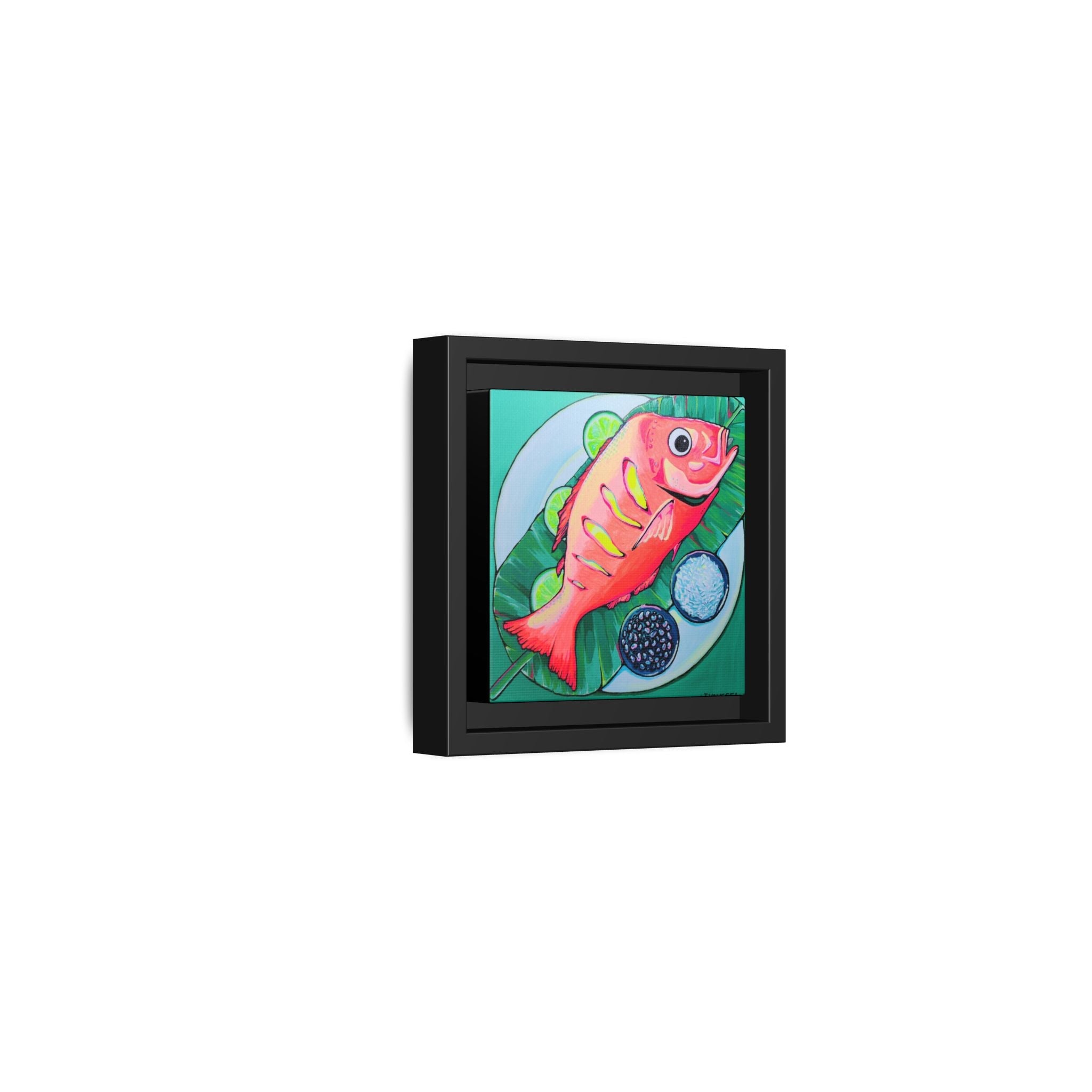 Framed Neon Fried Fish Canvas Print