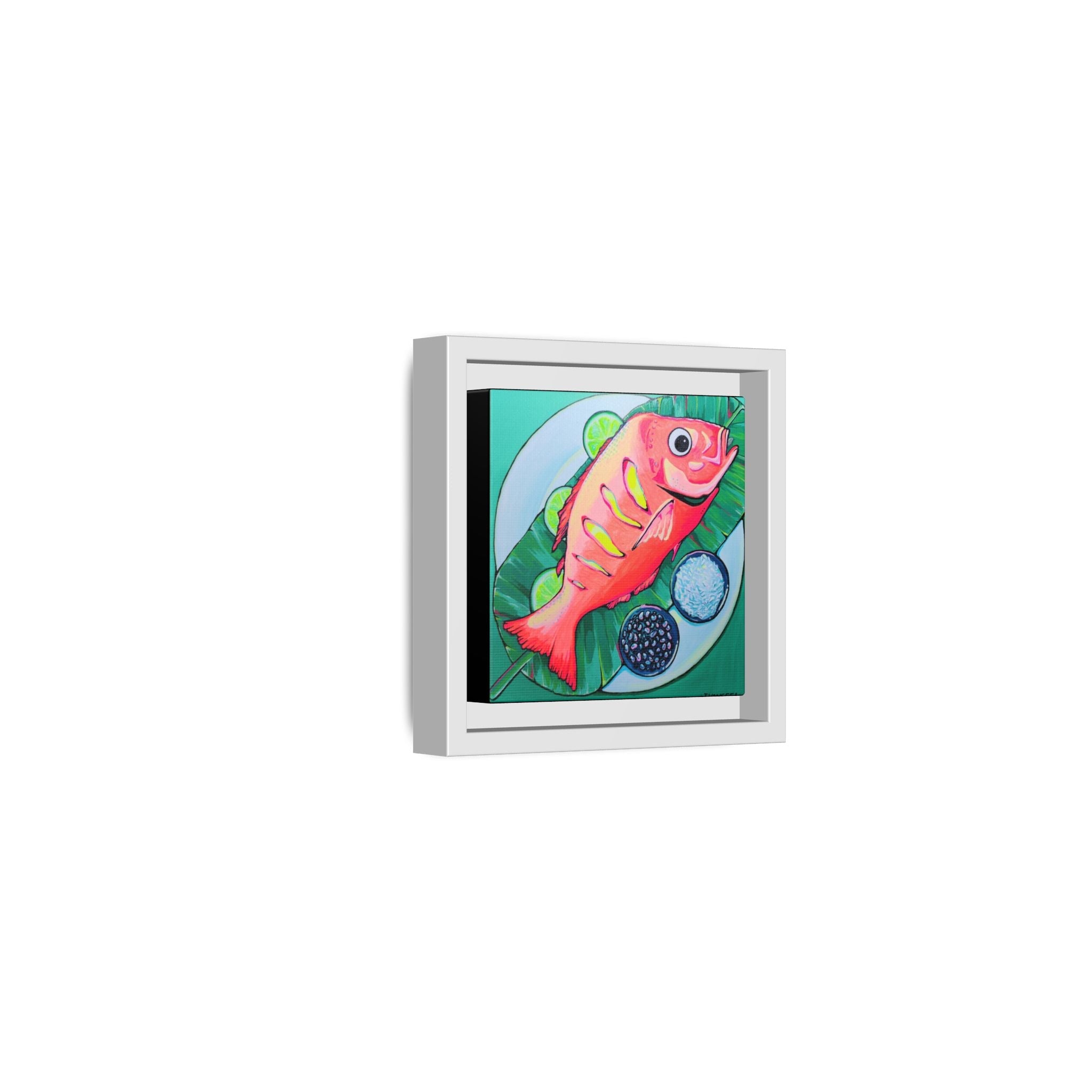 Framed Neon Fried Fish Canvas Print