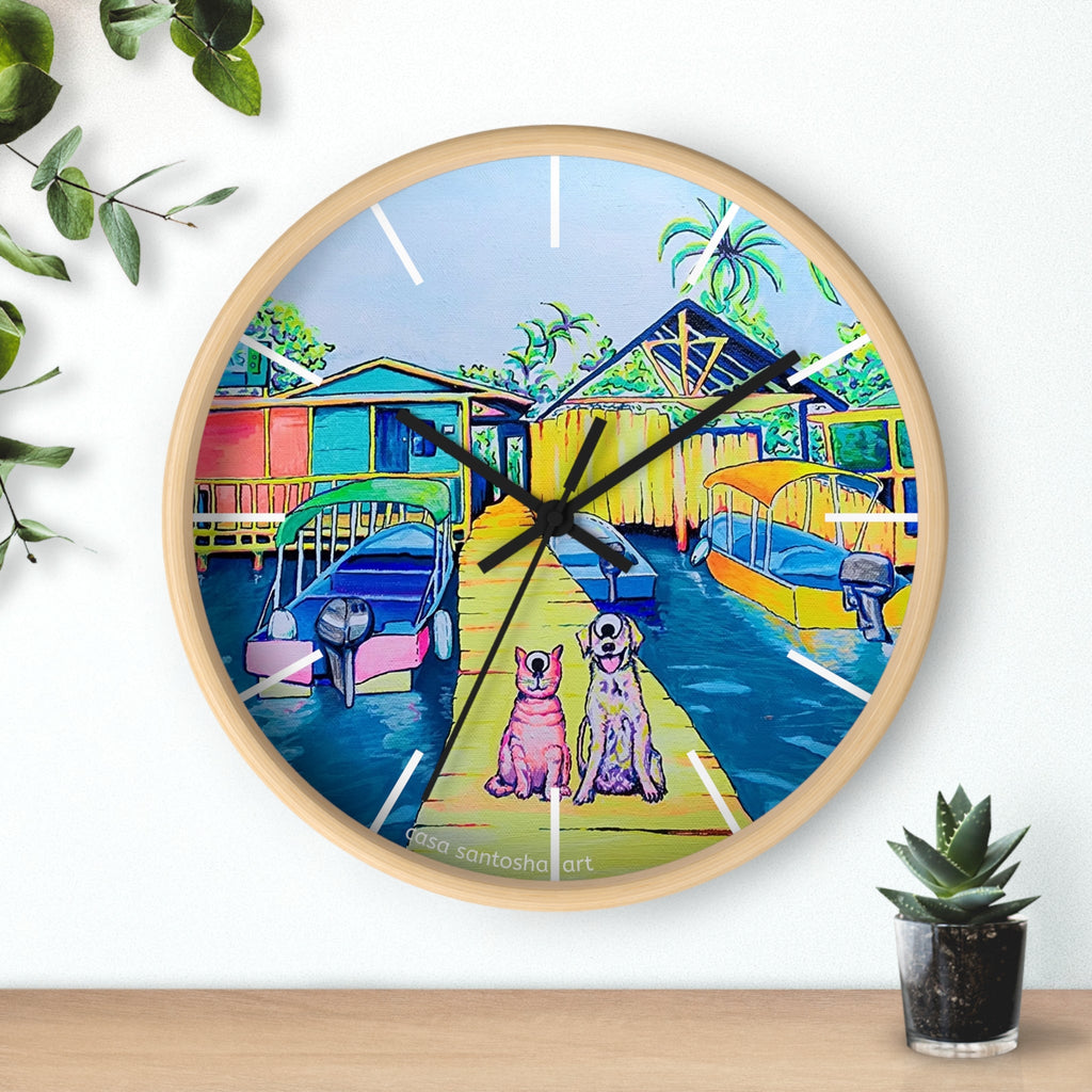 Cyclops Cat and Dog in Bocas Pop Art Wall Clock