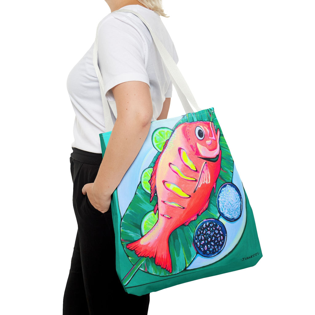 Premium Neon Fried Fish Tote Bag, Original Artist Design, Reusable Shopping Tote, Eco-Friendly