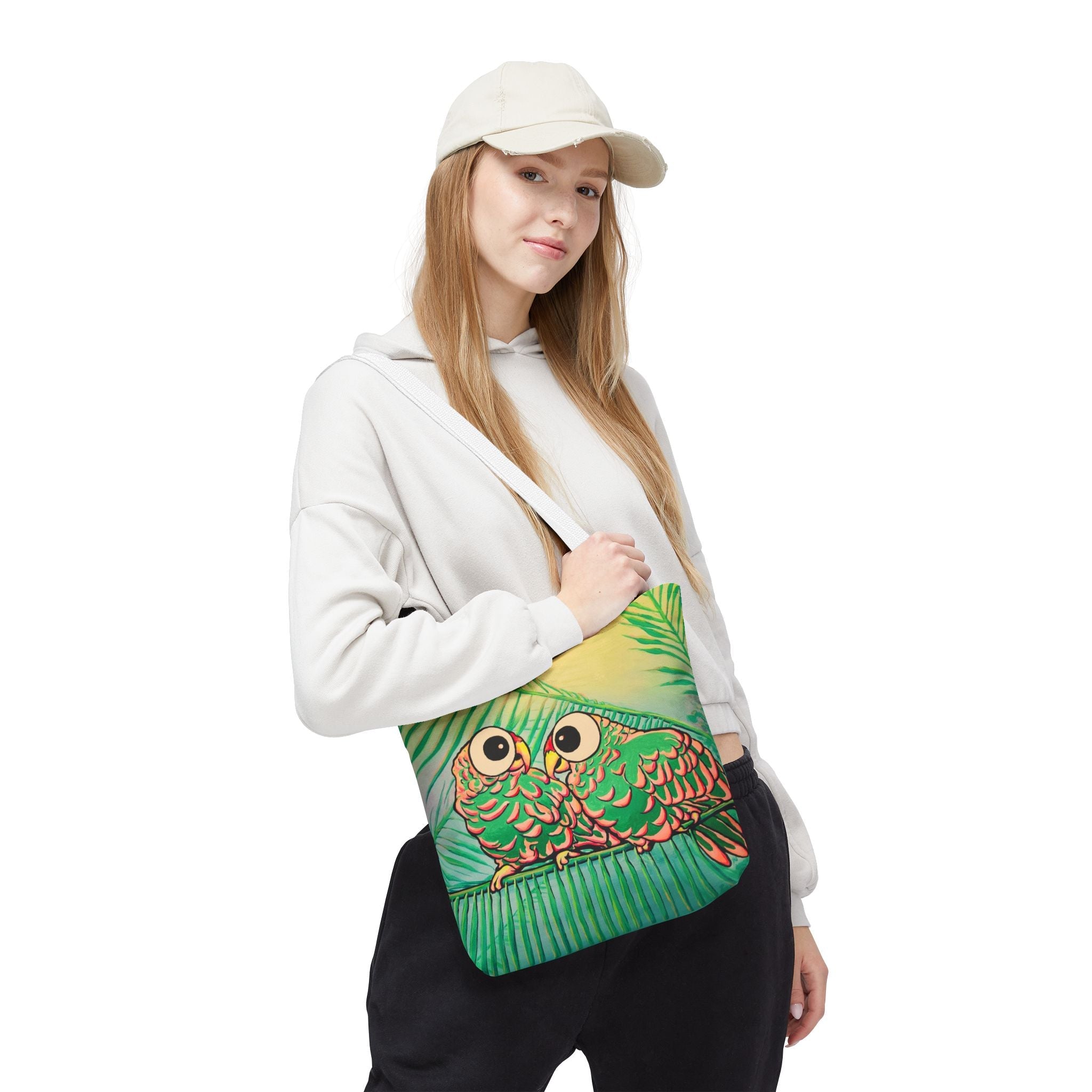 Premium Chatty Cyclops Parrots Tote Bag, Original Artist Design, Reusable Shopping Tote,  Eco-Friendly