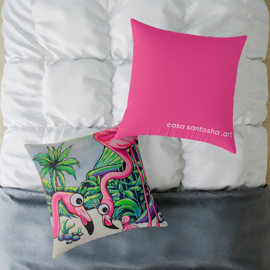 Cyclops Flamingo Family Art Canvas Decorative Pillow