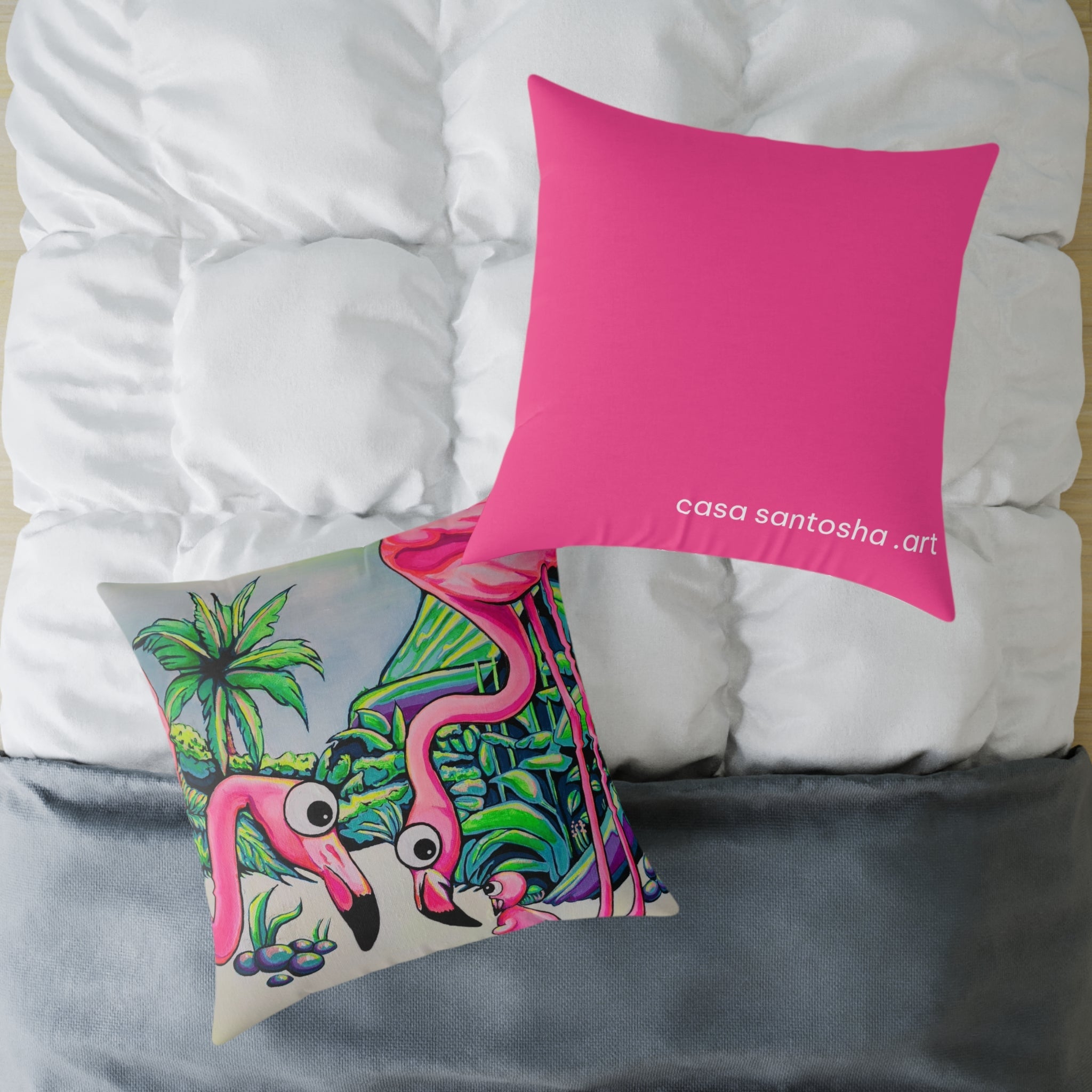 Cyclops Flamingo Family Art Canvas Decorative Pillow