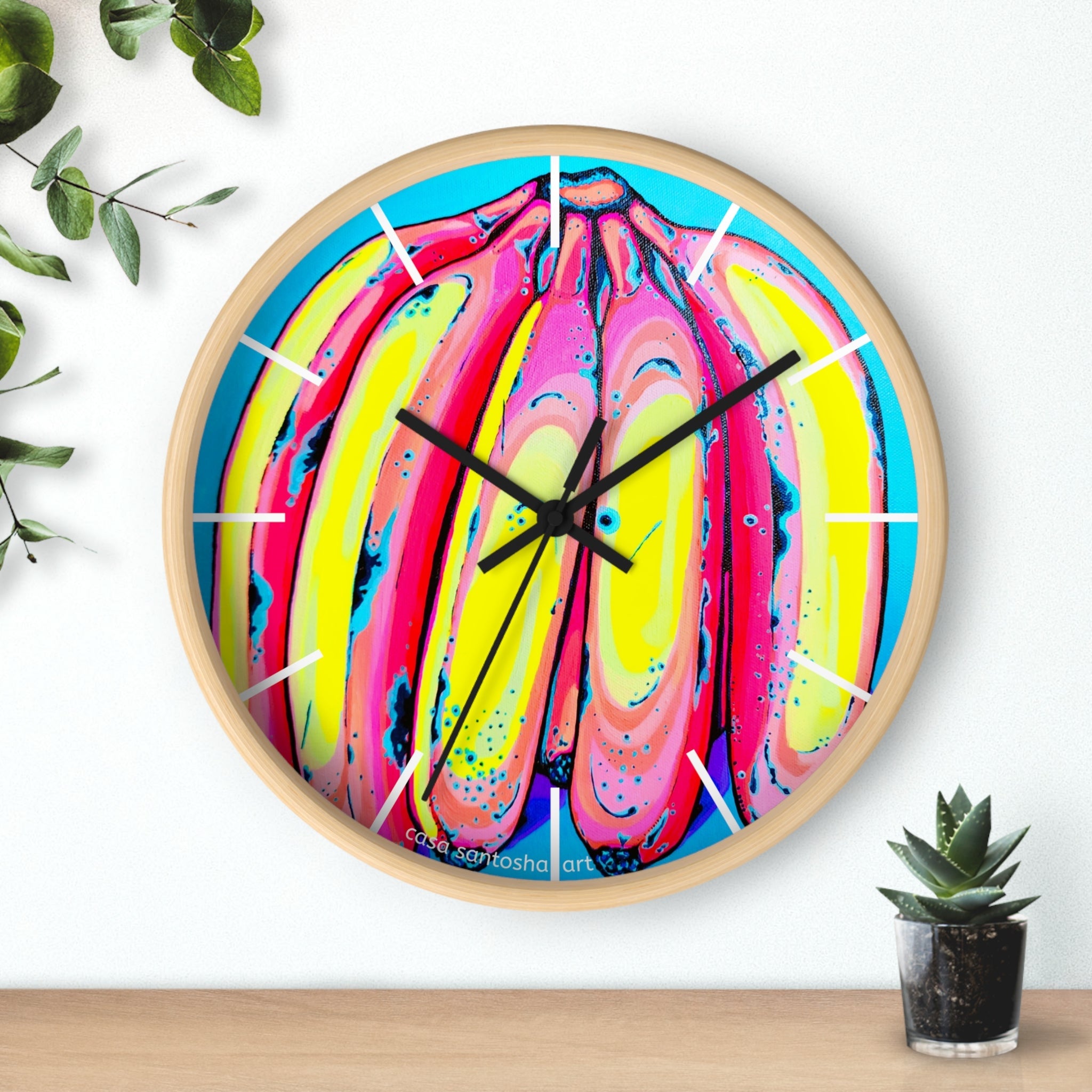 Neon Fat Bananas Pop Art Wall Clock